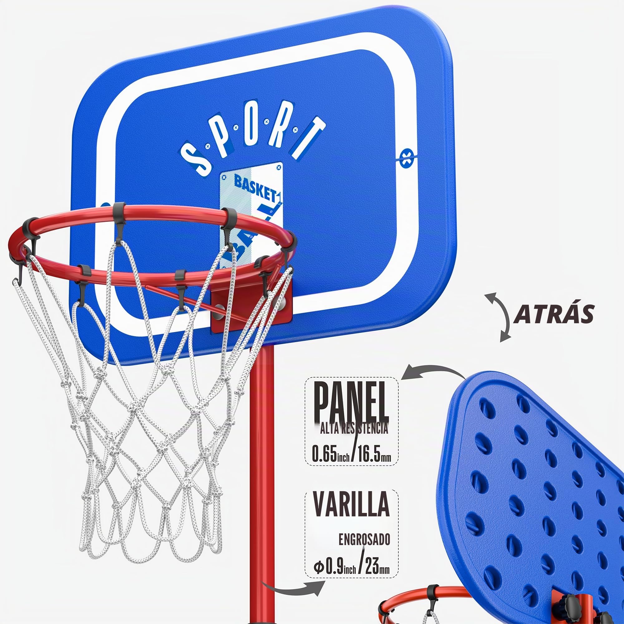 Canasta de Baloncesto Infantil, Altura Ajustable 110-190 cm, Interior y Exterior