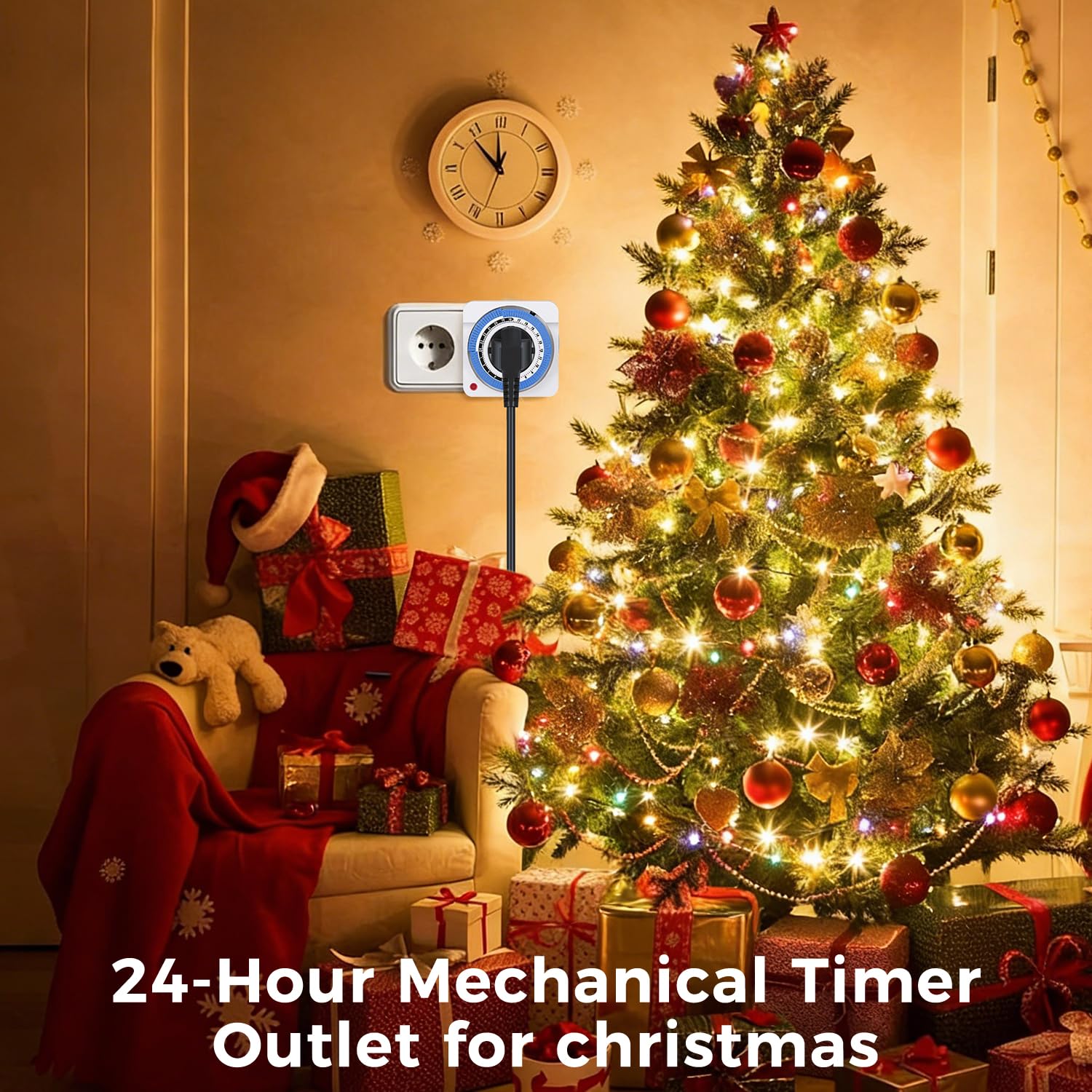 Enchufe con temporizador mecánico, programa de 24 horas para interiores, 96 segmentos, 15 min, temporizador de intervalo de conmutación, ciclo diario de encendido/apagado, para luces, lámparas (4