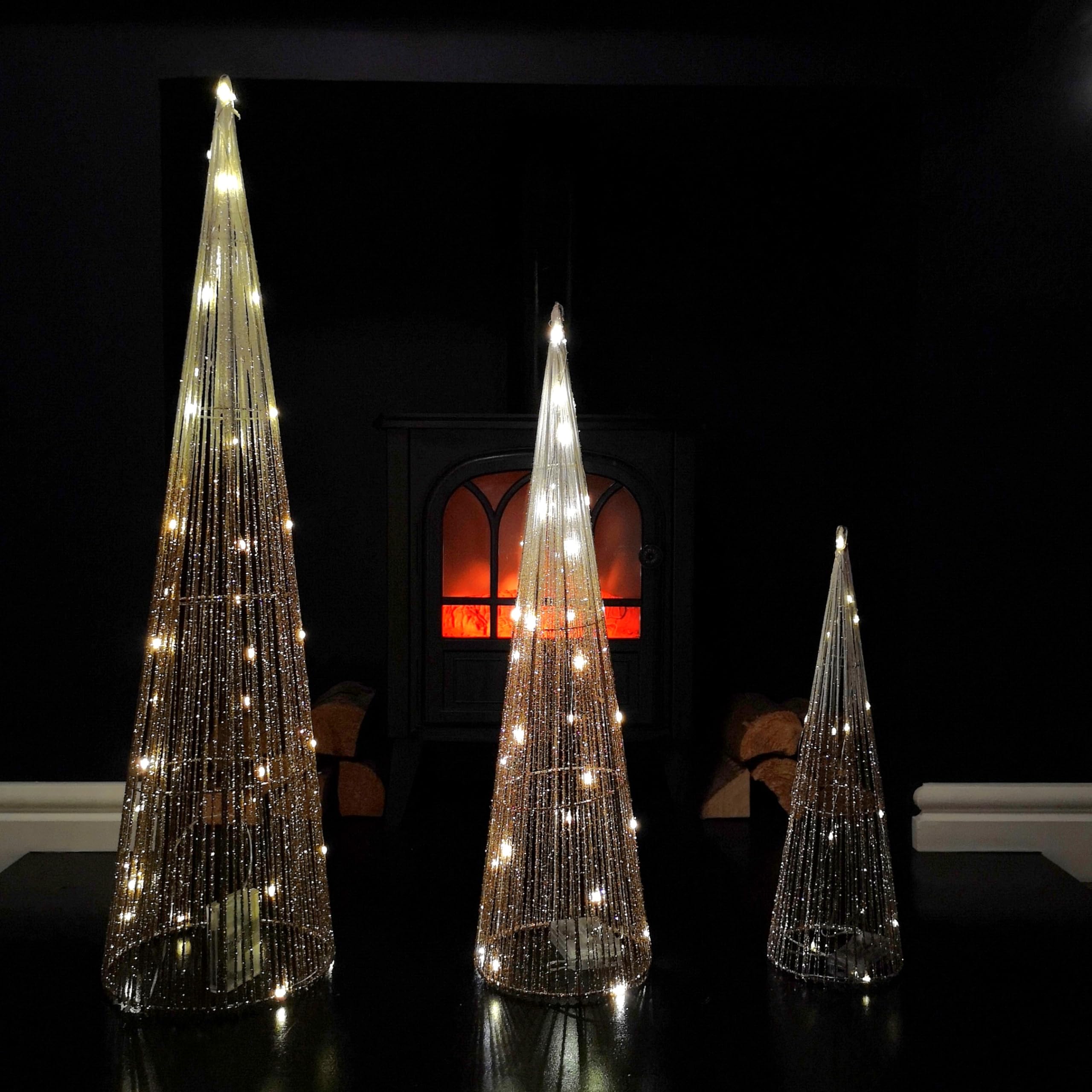 Samuel Alexander 3 Piece LED Gold Tree Cone Obelisk Set - Warm White