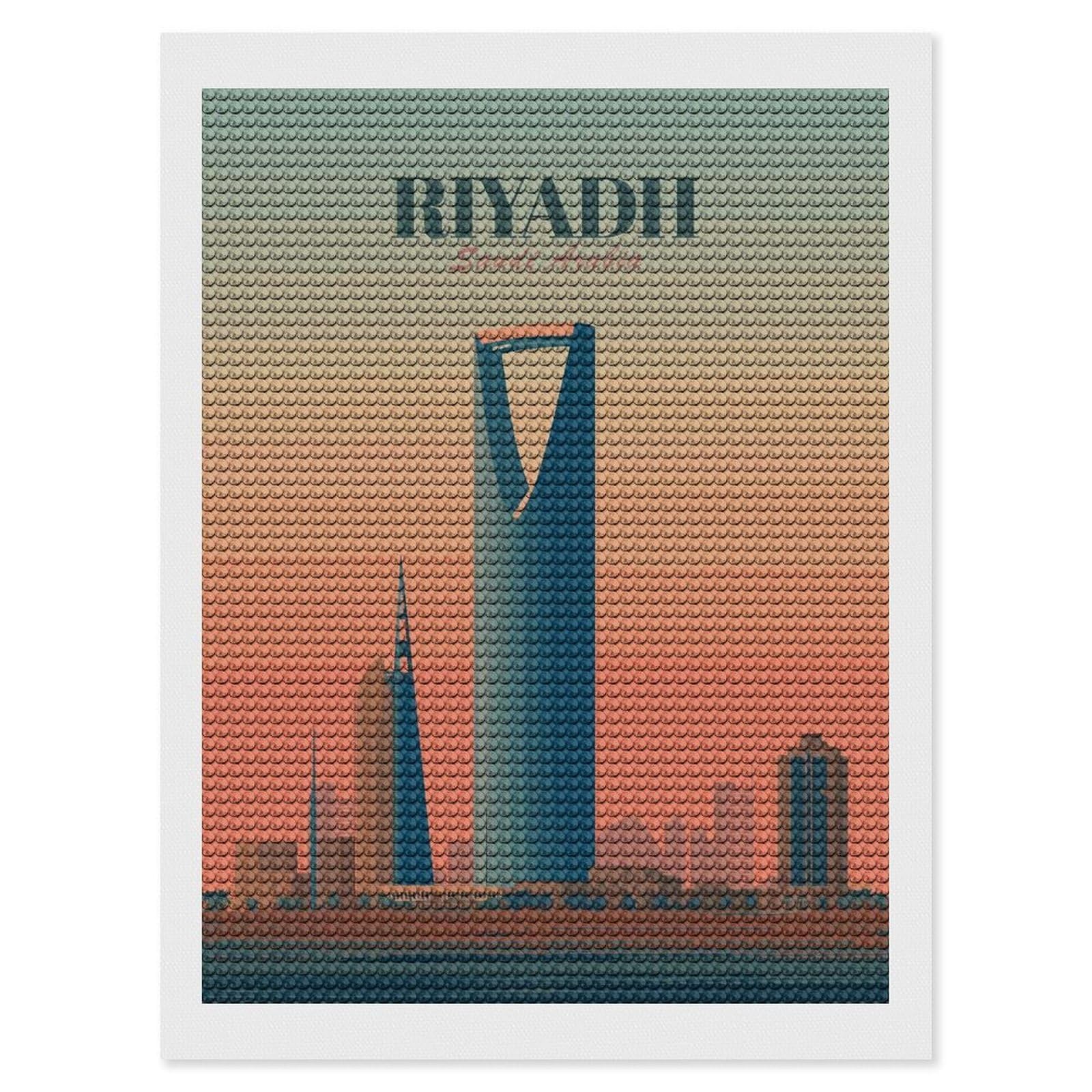 Junmoney Riyadh Skyline at Sunset Diamond Art Canvas 12"x16", for Adults, Pleasing Wall Art Project, Modern Decor, Gift Idea, Nice Detail and Sparkle