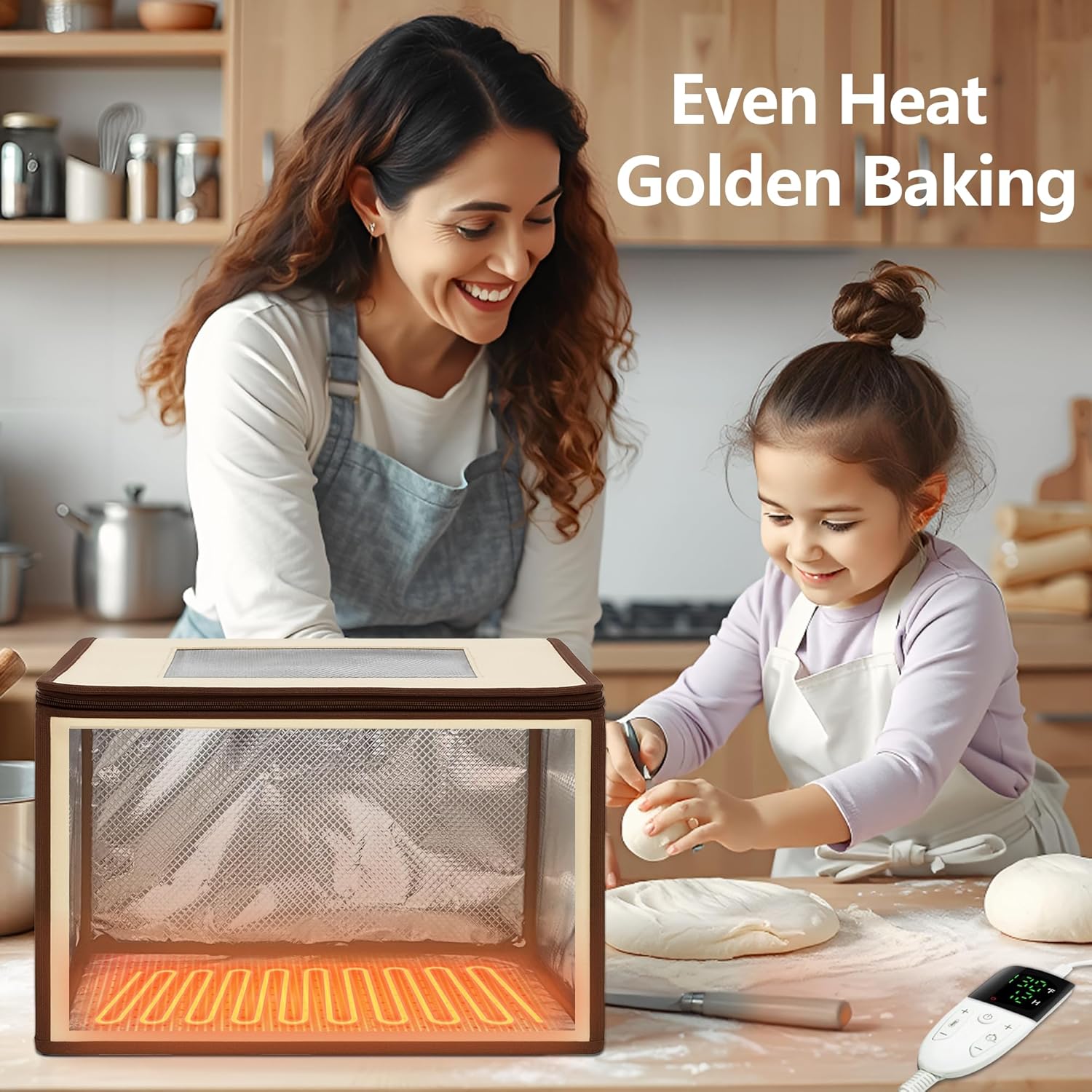 Bread Proofing Box for Bread Pizza, Foldable Zippered Sourdough Starter Warmer Heater w/Adjustable Temperature & Timer Controller, Sour Dough Box Homemade Making Tools Kit Baking Supplies Gifts