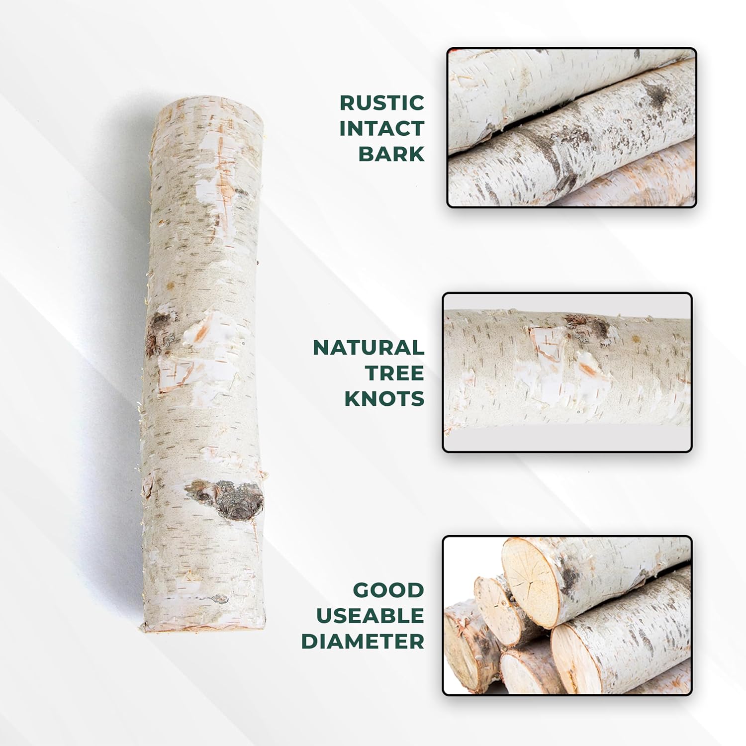 17 Inch Natural Birch Logs - Decorative Dried Birch Wood Logs for Fireplace, Wedding Centerpieces - Unfinished Wood DIY Crafts, & Home Décor - Birch Log Bundle for Indoor Display (6 PCS) (2.5"-4" DIA)