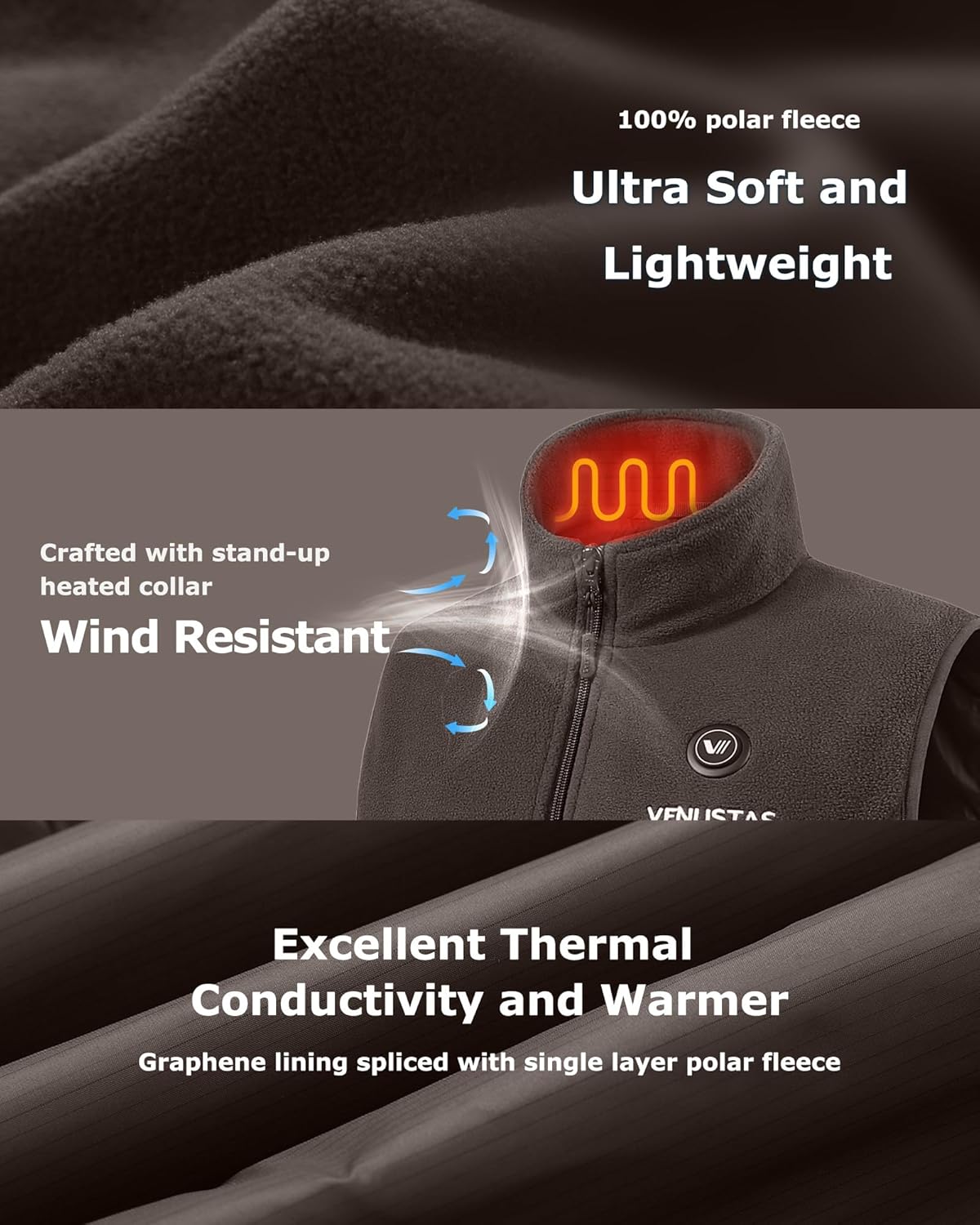 Venustas Men's Fleece Heated Vest with Battery, Lightweight Insulated Electric Vest - Image 4