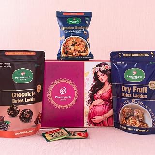 Paaramparik Baby Shower Hamper with Chocolate laddu, Dry Fruits Laddu, Roasted Navratan Namkeen| No refined sugar, no palm oil (Baby Shower Hamper)
