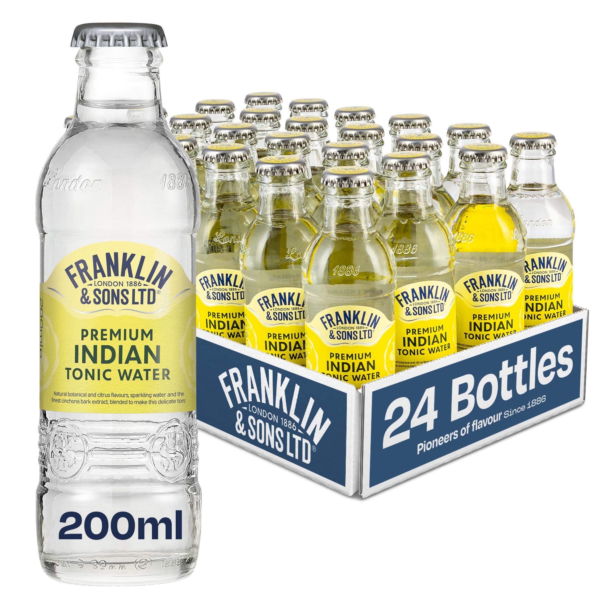 Franklin & Sons Premium Indian Tonic Water | 24 x 200ml Bottle Case | Refreshing | Lake District Water | Traditional Tonic | Premium Mixer | Perfect Gin & Tonic | Fizzier for longer