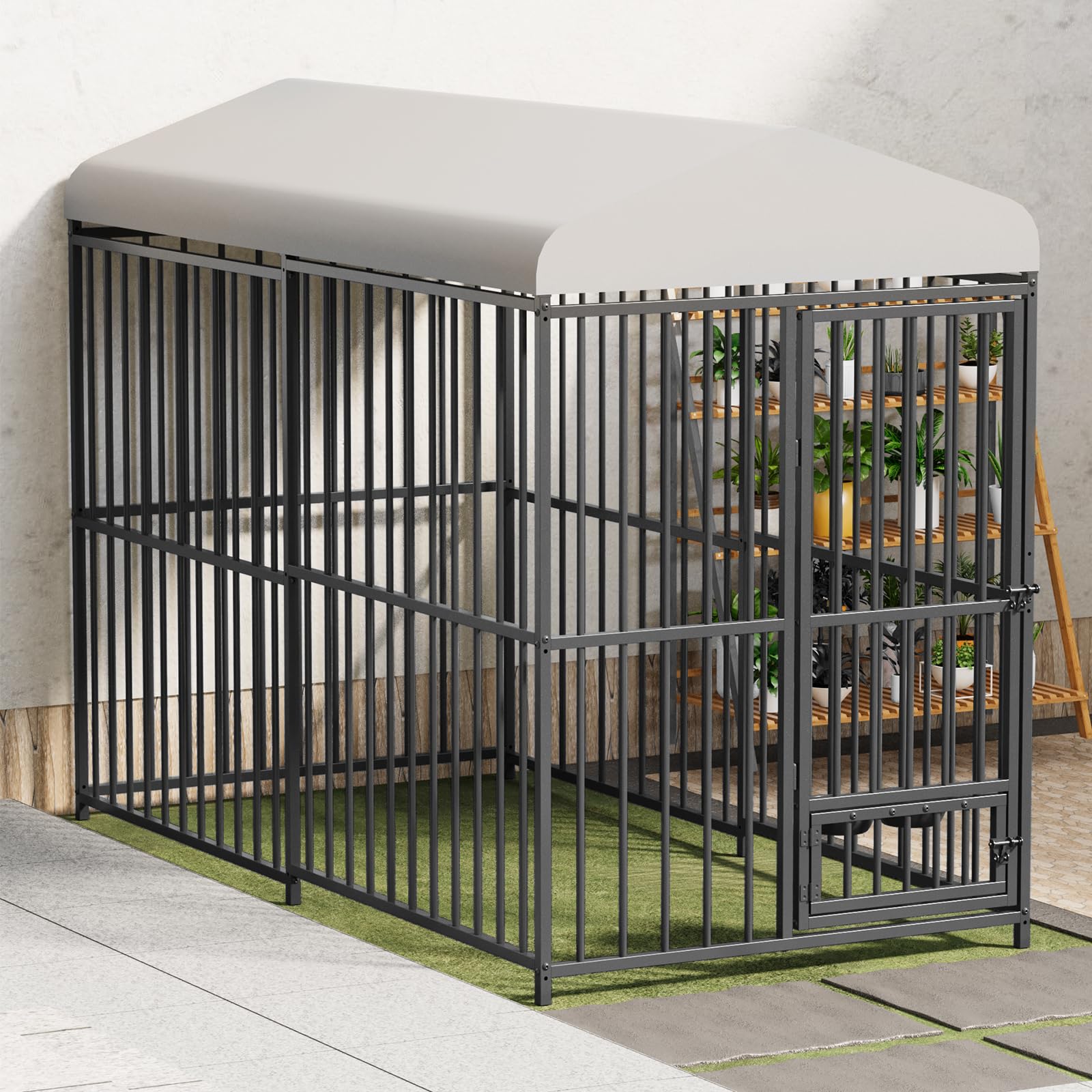 8x4x6 FT Outdoor Dog Kennel for Large Dogs, Heavy Duty Dog Playpen Fence with Lock, Dog Enclosures with UV-Resistant Waterproof Roof Cover for Outside