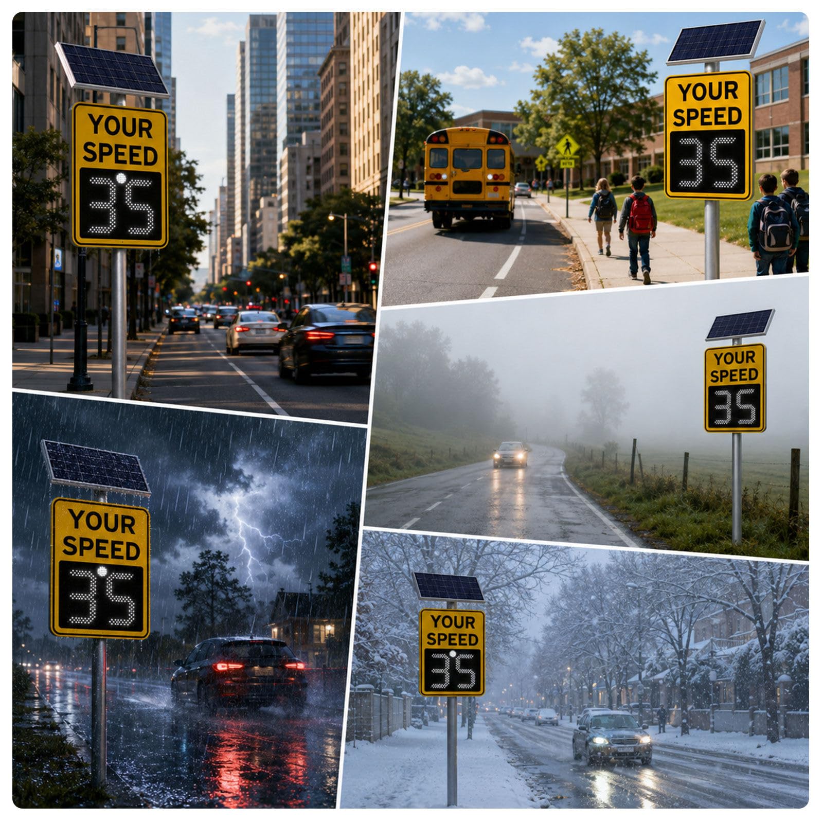 Señal de velocidad con radar alimentado por energía solar Yellow-60x75cm | película reflectante, diseño resistente a la lluvia y la nieve, para control de tráfico en carretera.