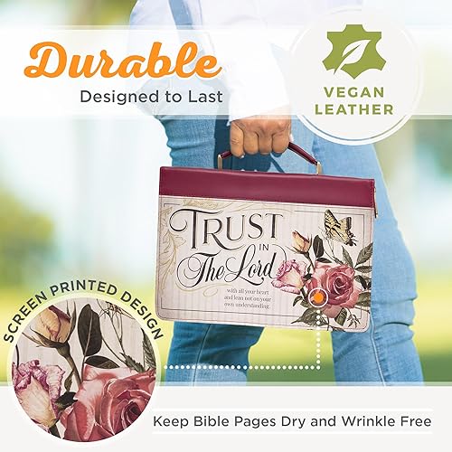 Miniatura 3 de Christian Art Gifts Funda para la Biblia de moda floral roja granate para mujer Trust in the Lord - Versículo inspirador de las Escrituras Prov. 35,