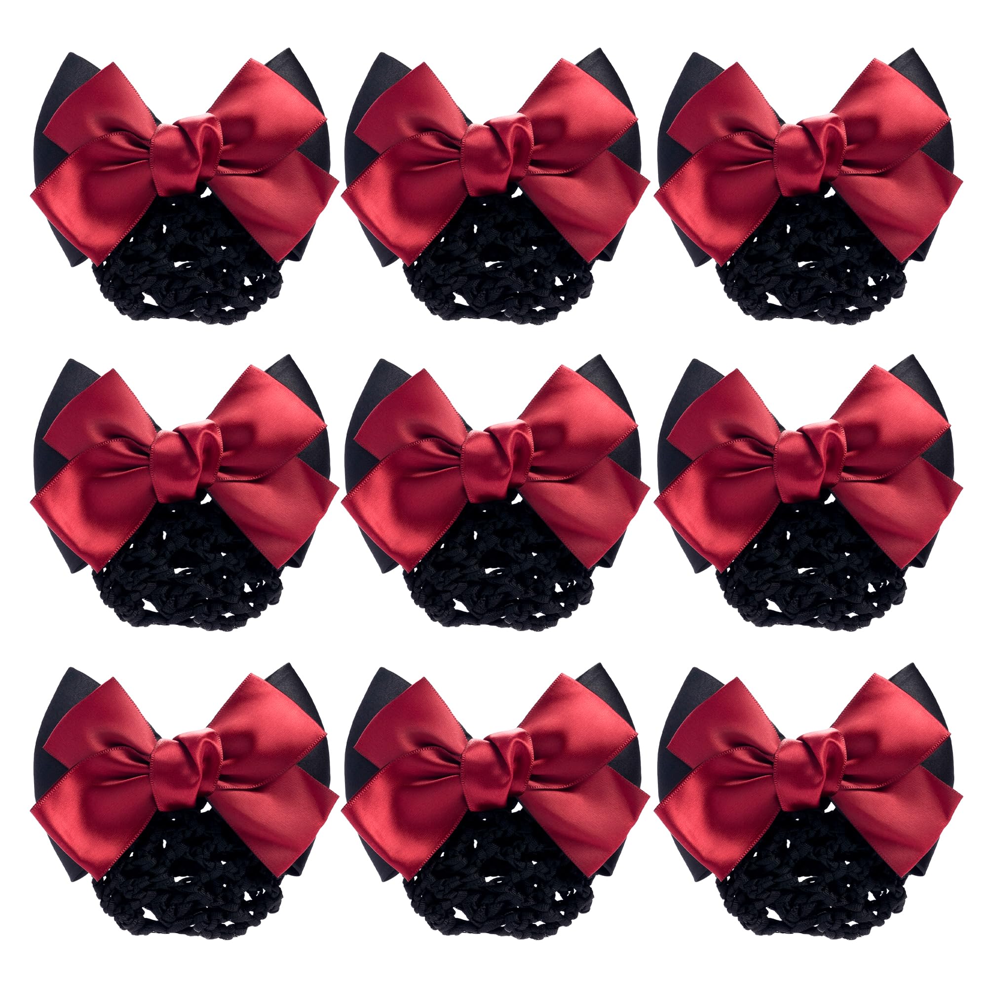 Red Bow Hair Snood Net, 9 Pcs Satin Bow Barrette Hair Clips for Women