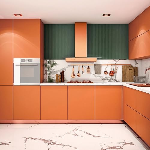 Miniatura 5 de Papel tapiz de color naranja para despegar y pegar de 17.7 x 100 pulgadas, mate, autoadhesivo, extraíble, papel adhesivo naranja sólido para