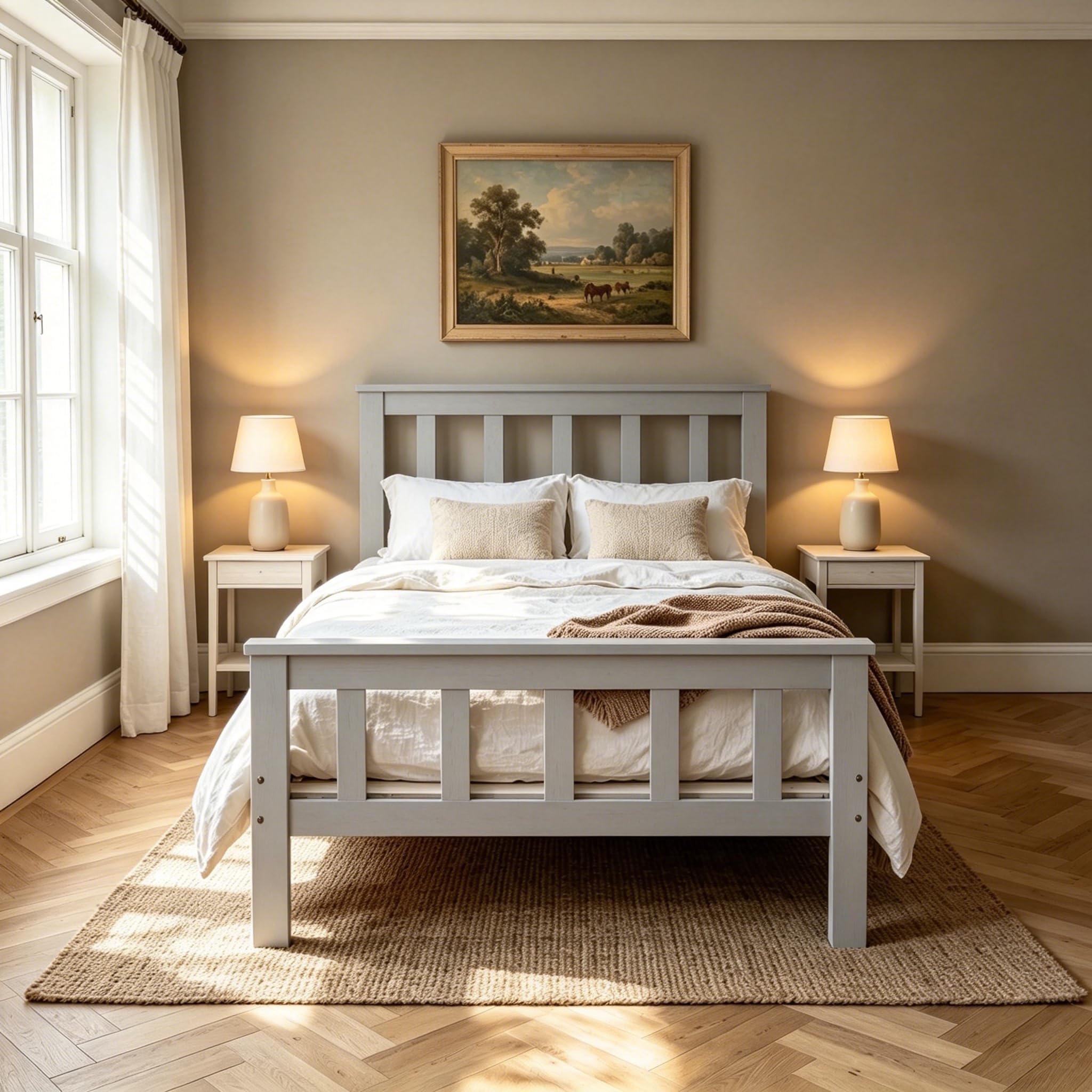 Panana New Single Bed Frame 3FT White Solid Pine Wood Bed for Adults, Kids, Teenagers (Grey)