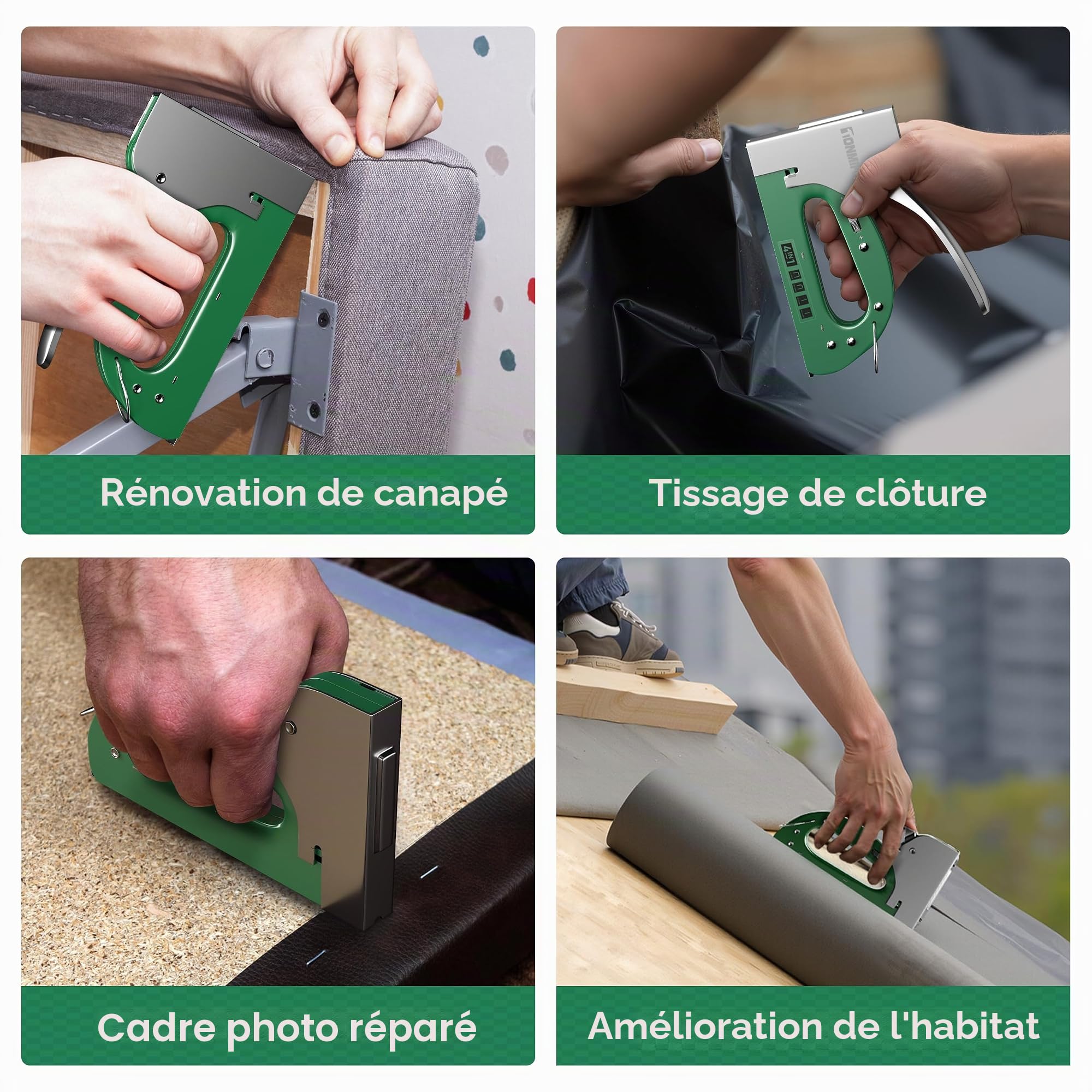 Agrafeuse Murale Professionnelle 4 en 1 avec 4000 Agrafes & Dégrafeuse - Réglage 1080°, Puissante pour Bois, Tapisserie, Mobilier, Tissu et Projets DIY