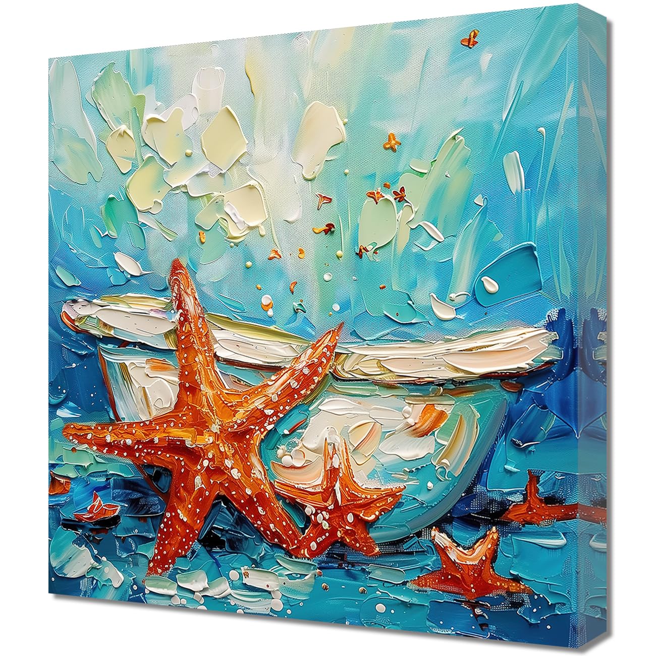 LMYSXAOZ Bathroom Canvas Wall Art Starfish in Tub Painting Prints Blue Poster for Home Decor (Starfish,28.00" x 28.00")