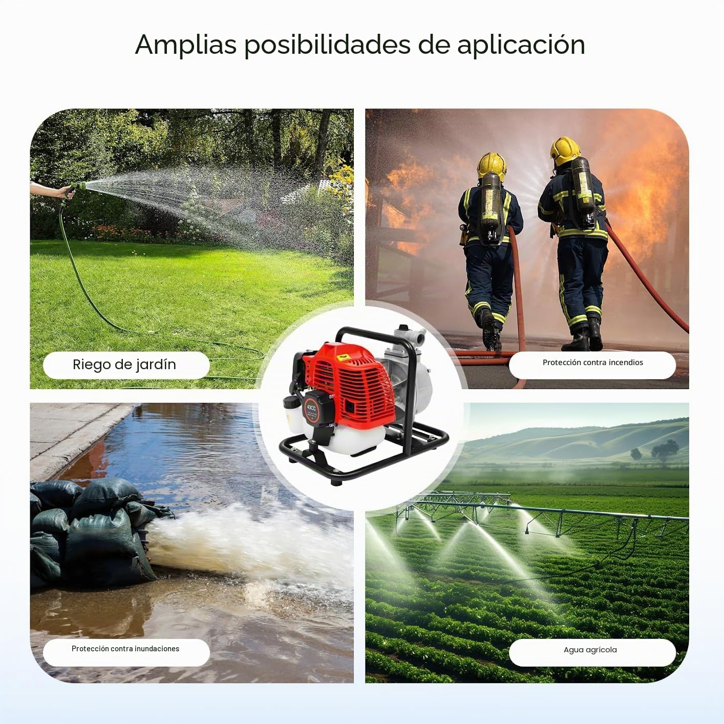 Bomba de agua de gasolina de 2 tiempos, 43 cm³, 135 l/min, 30 m, 1 pulgada