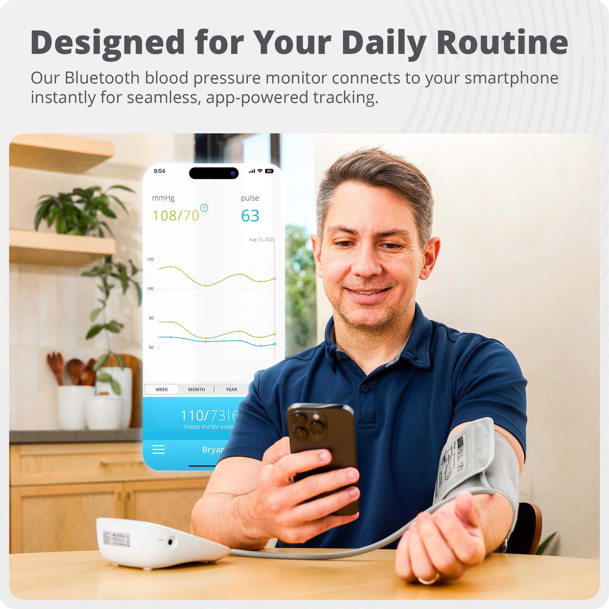 Greater Goods Bluetooth Blood Pressure Monitor, Upper Arm BP Machine with Adjustable 8.7”-16.5” Cuff, iOS and Android App Compatibility, Portable with Carrying Case