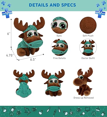 Miniatura 3 de DolliBu Pequeño alce  Juguete de peluche con ojos brillantes  Disfraz de médico alce súper suave con bonito uniforme médico y traje de gorra, regalo