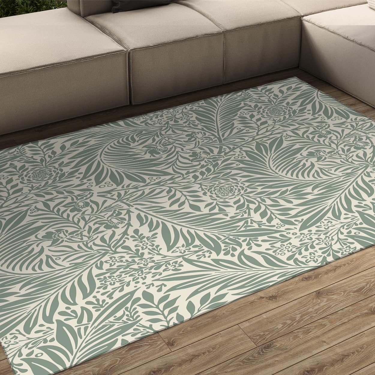 Tapis Vert Sauge 60x120cm Tapis Vintage Floraux lavables pour Le Salon Plantes Traditionnelles Tapis de Sol Tapis à Poil Bas et Design bohème moquettes pour Chambre
