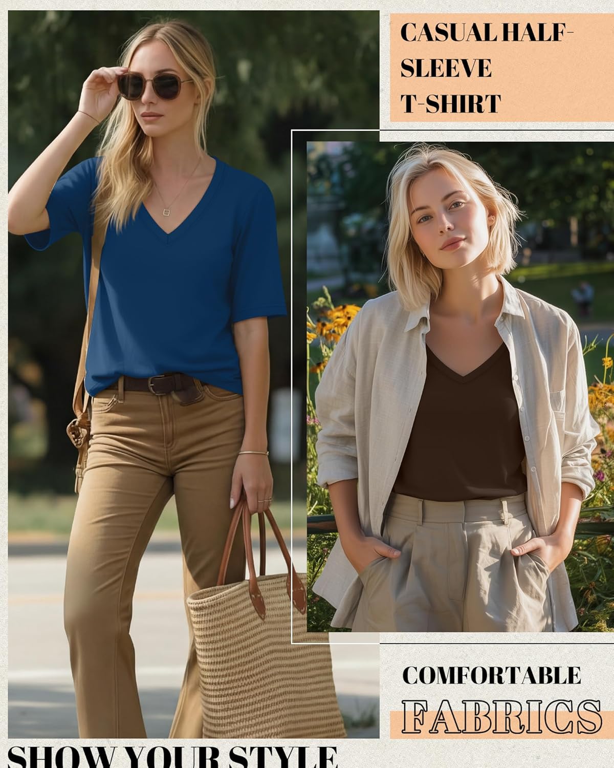 4 Pack Women's Half Sleeve Shirts V Neck Tops Elbow Length Loose Fit Straight Hem T Shirts Casual Summer Tees - Image 5