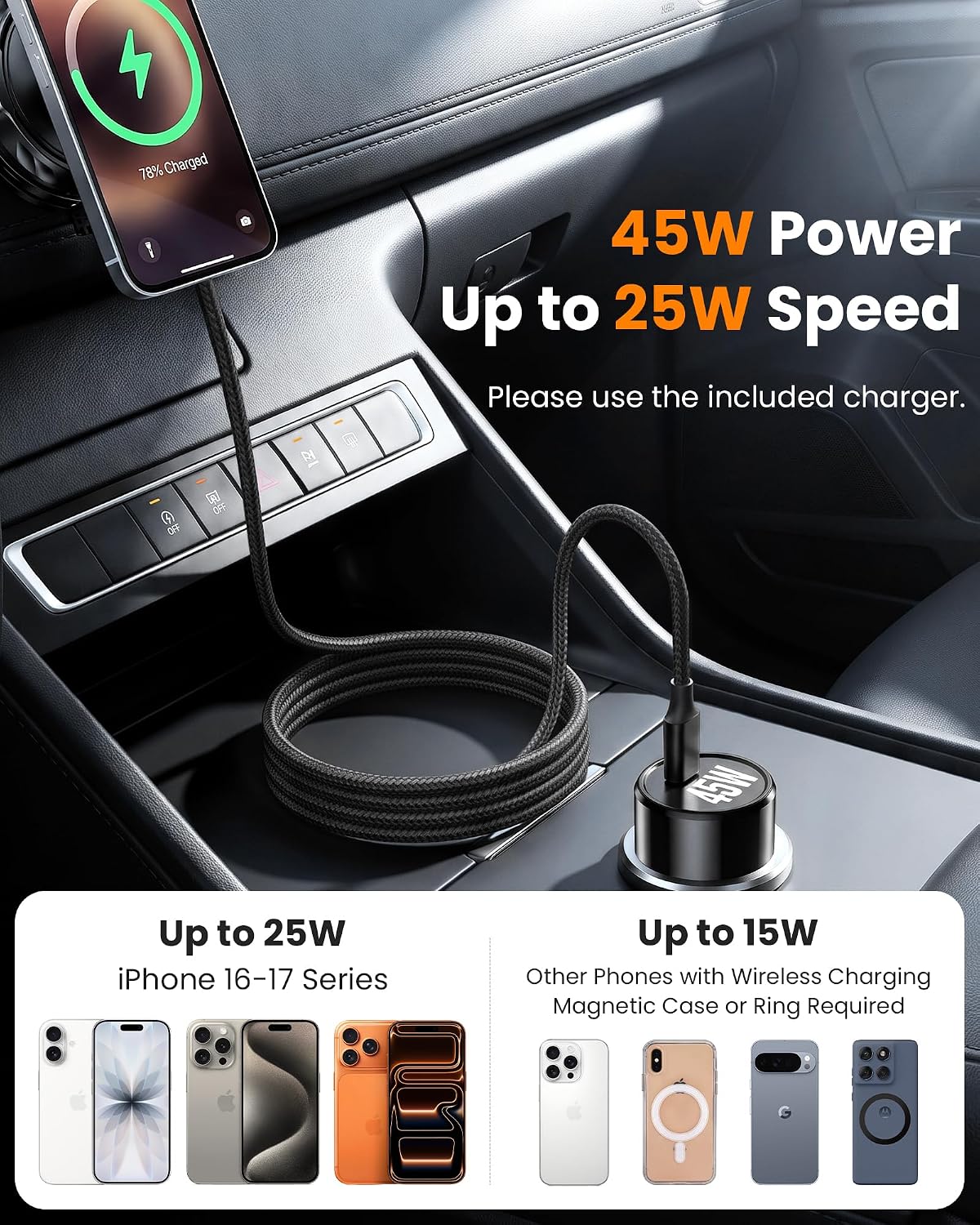25W Fast Wireless Charge, Only for iPhone Magsafe Car Mount Charger