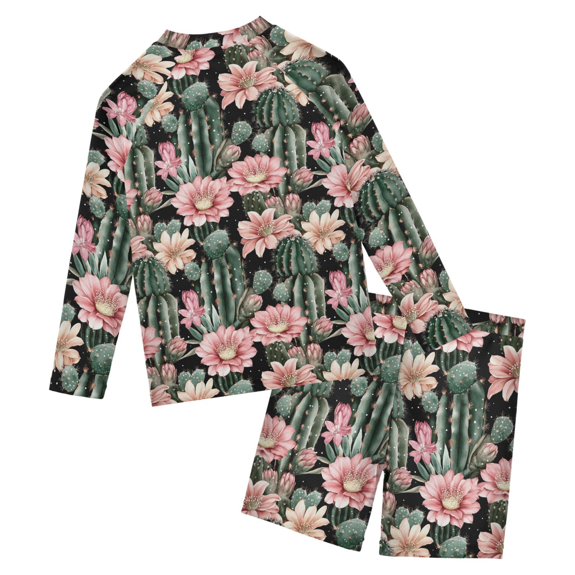 Cactus Flower Baby Boys' Toddler Long Sleeved Rashguard Swim Bathing Suit Set B0403981