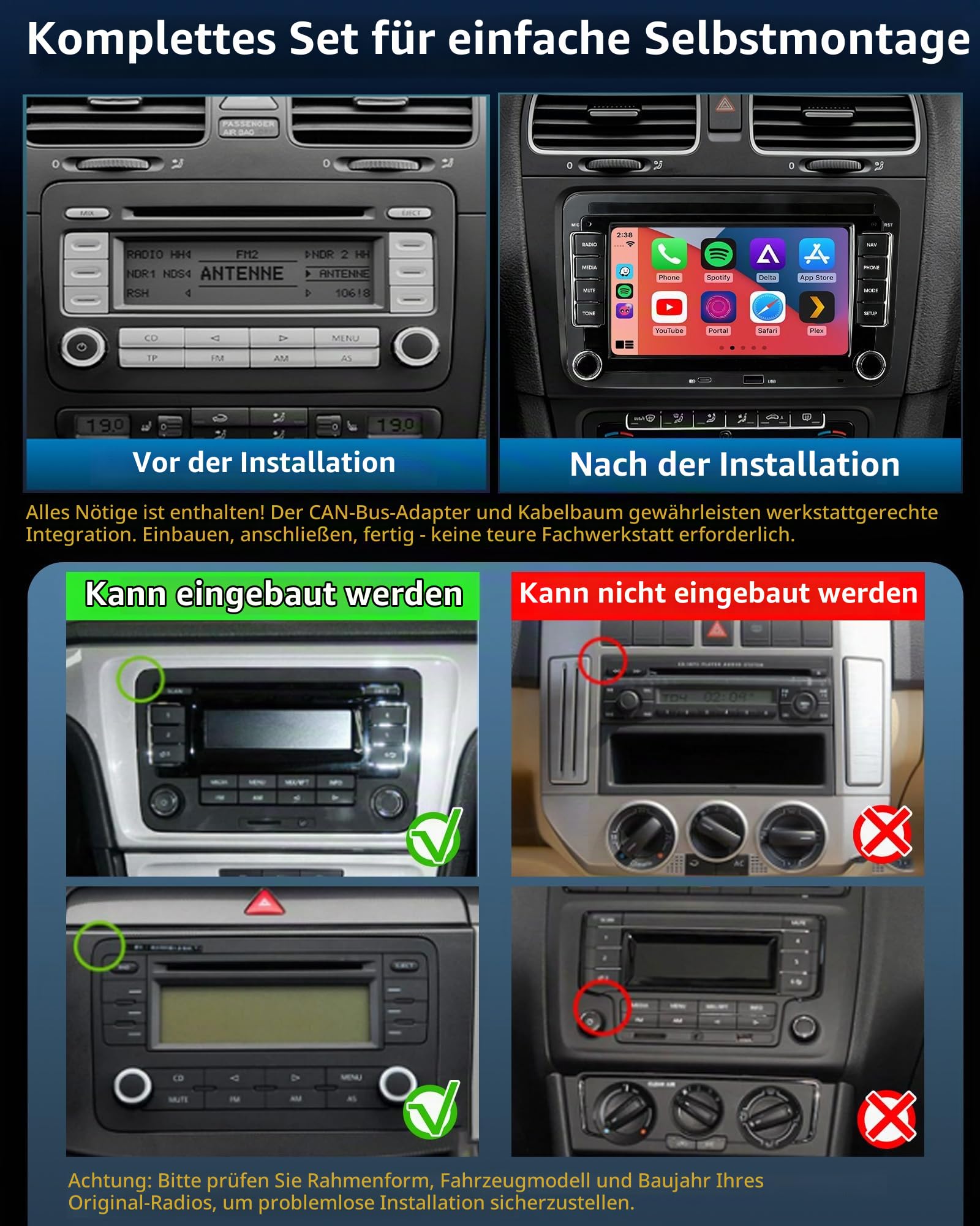 Carplay Autoradio mit Bildschirm für VW Golf 5/6 T5 Caddy Tiguan Polo 6r
