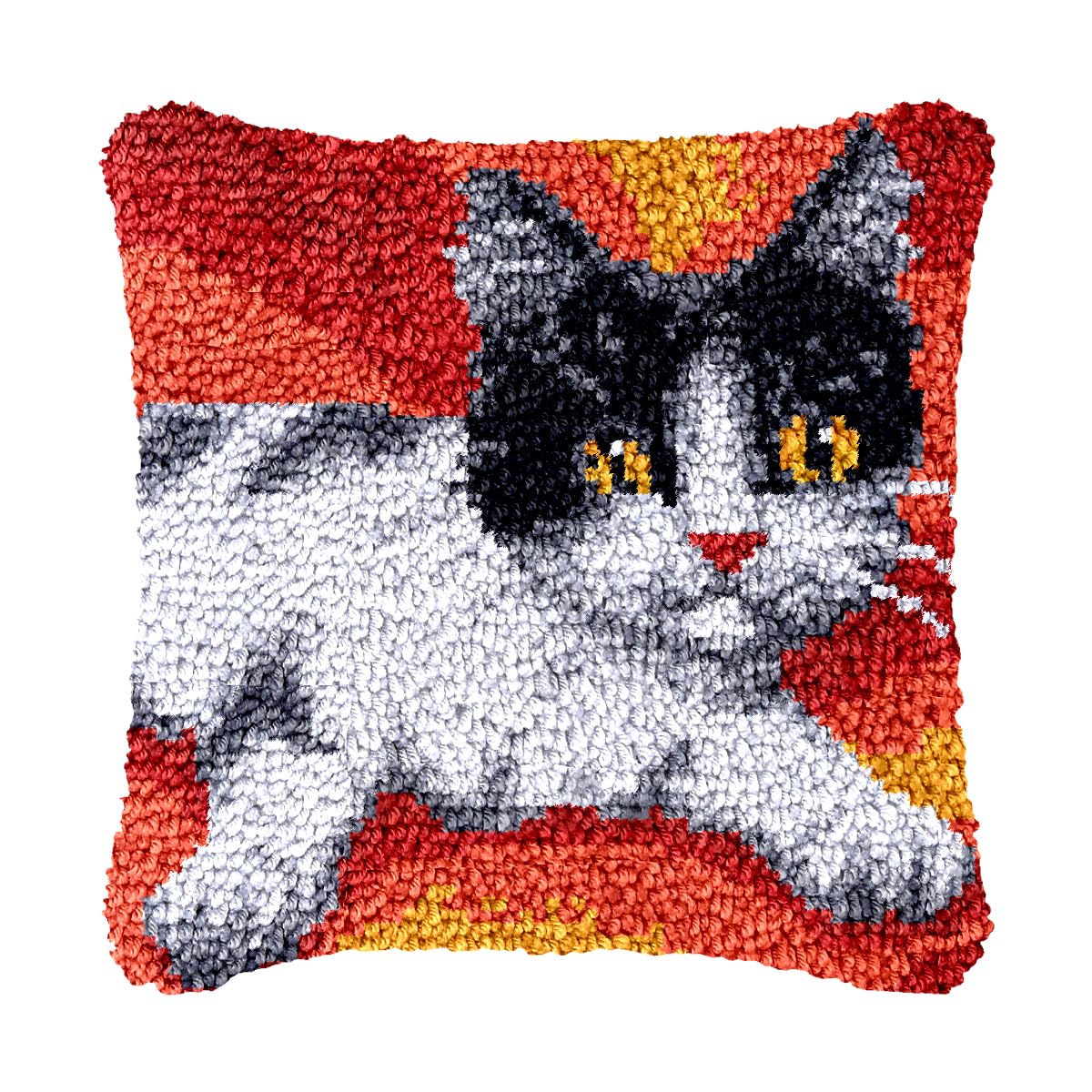 bositigo Cat Latch Hook Pillow Kit for Adults &amp; Kids, DIY Pre-Printed Canvas Craft, 17x17 Inch Decorative Cover for Sofa Cushions, Bedroom Decor (Cat Pattern 17)