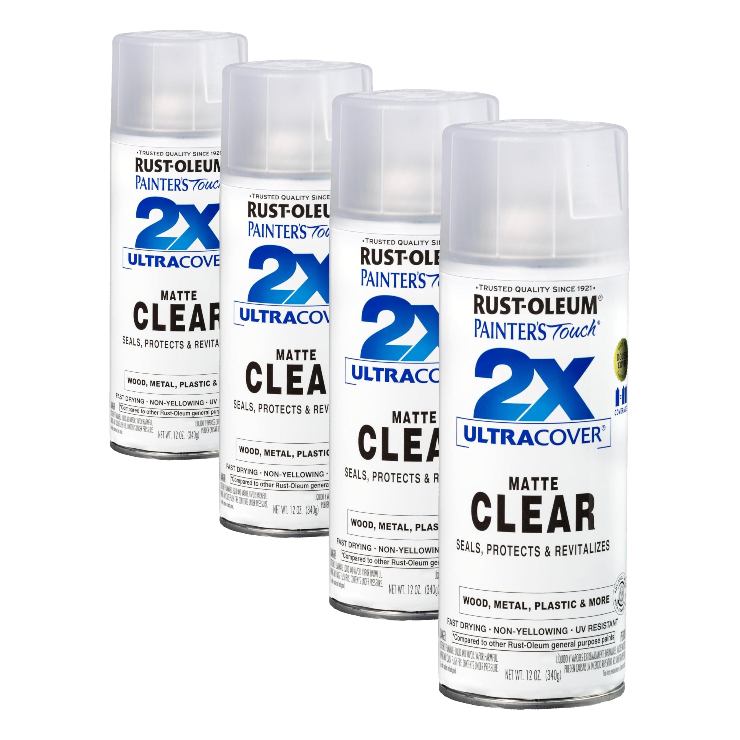 Rust-Oleum 334022 Painter's Touch 2X Ultra Cover Spray Paint, 12 oz, Matte Clear (Pack of 4)