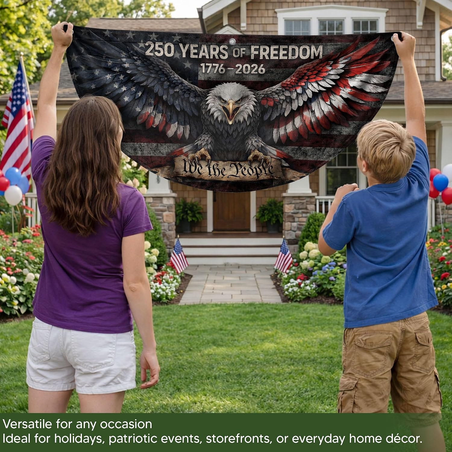 2PCS 250 Years Of Freedom Flag With Eagle, 250 Anniversary Usa Flag, American Flags For Fence, Front & Back Printed, 250th Usa Anniversary Banner 1.5x3 Ft, 1776-2026 Commemorative, 250 Year Patriotic Flags 1