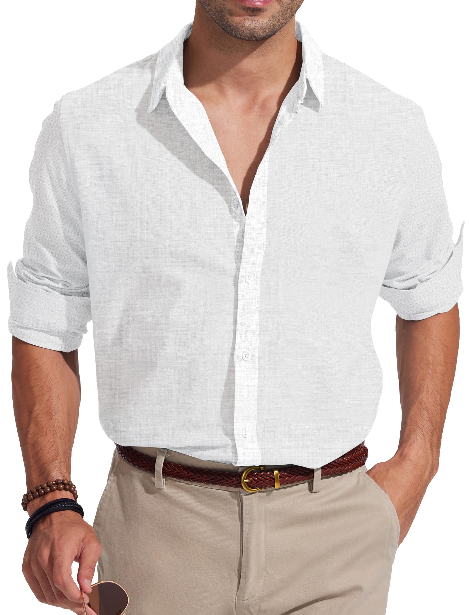 Friptspyg Leinenhemd Herren Hemd Langarm Baumwolle Leinen Hemden Männer Freizeithemden Lässig Strandhemd Regular Fit Sommerhemd