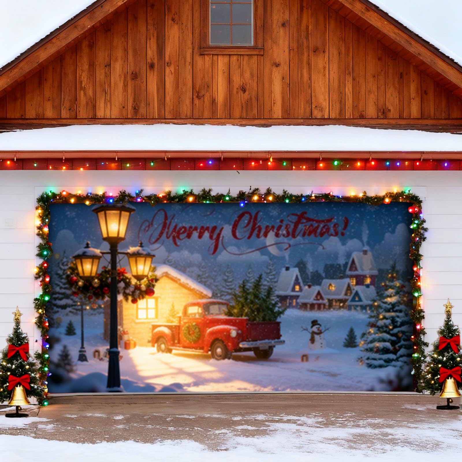 Letreros grandes para puerta de garaje al aire libre para temporada de vacaciones, Navidad, porche delantero, letrero de bienvenida con diseño de Papá Noel, trineo de reno, muñeco de nieve, feliz