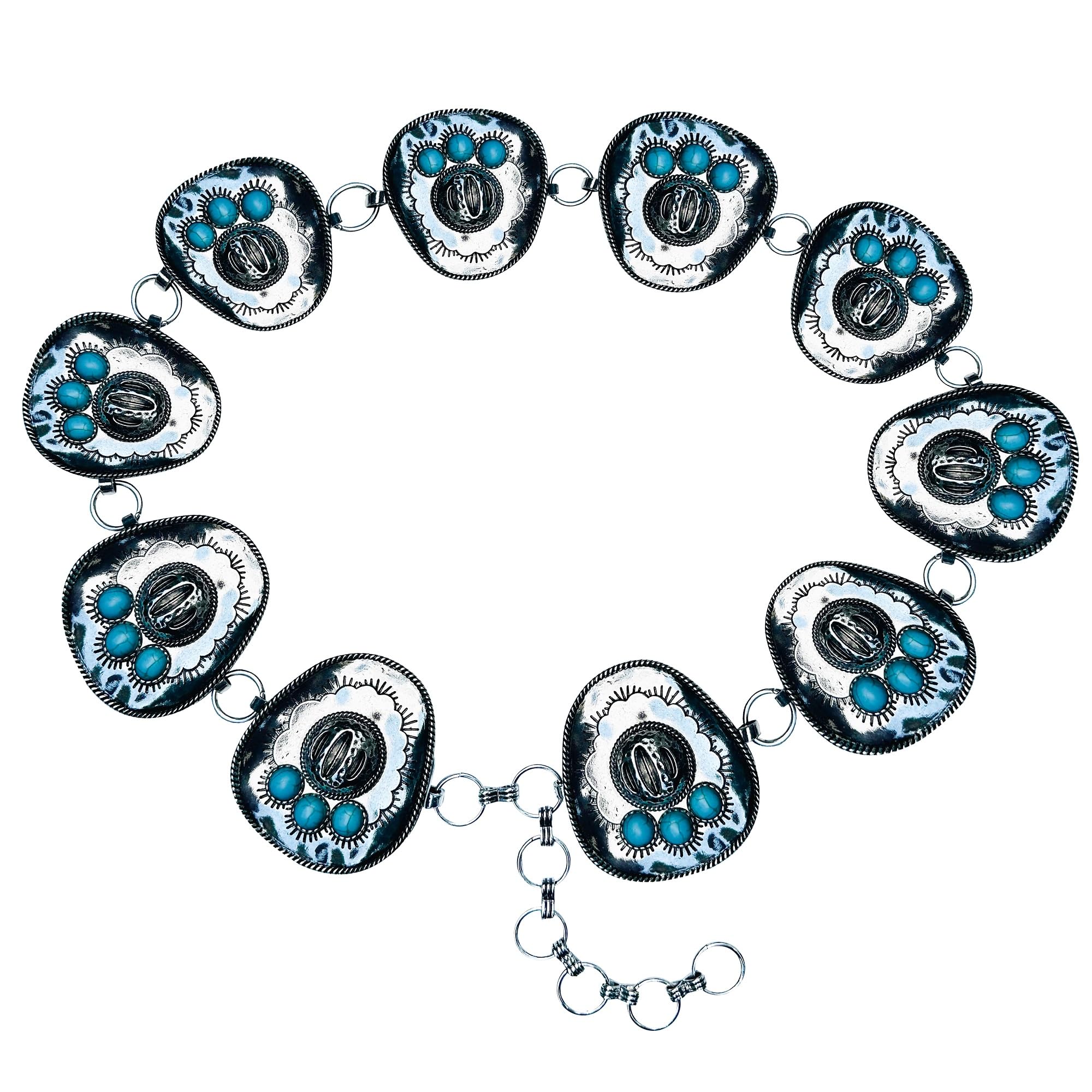 WonderentWestern Metal Turquoise Cowboy Hat Chain Belt No.50