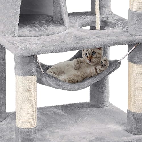 Miniatura 6 de Topeakmart Árbol de gato de 62.2 pulgadas con condominios dobles, postes de rascado y hamaca, gatito Centro de actividad para gatitos Play House