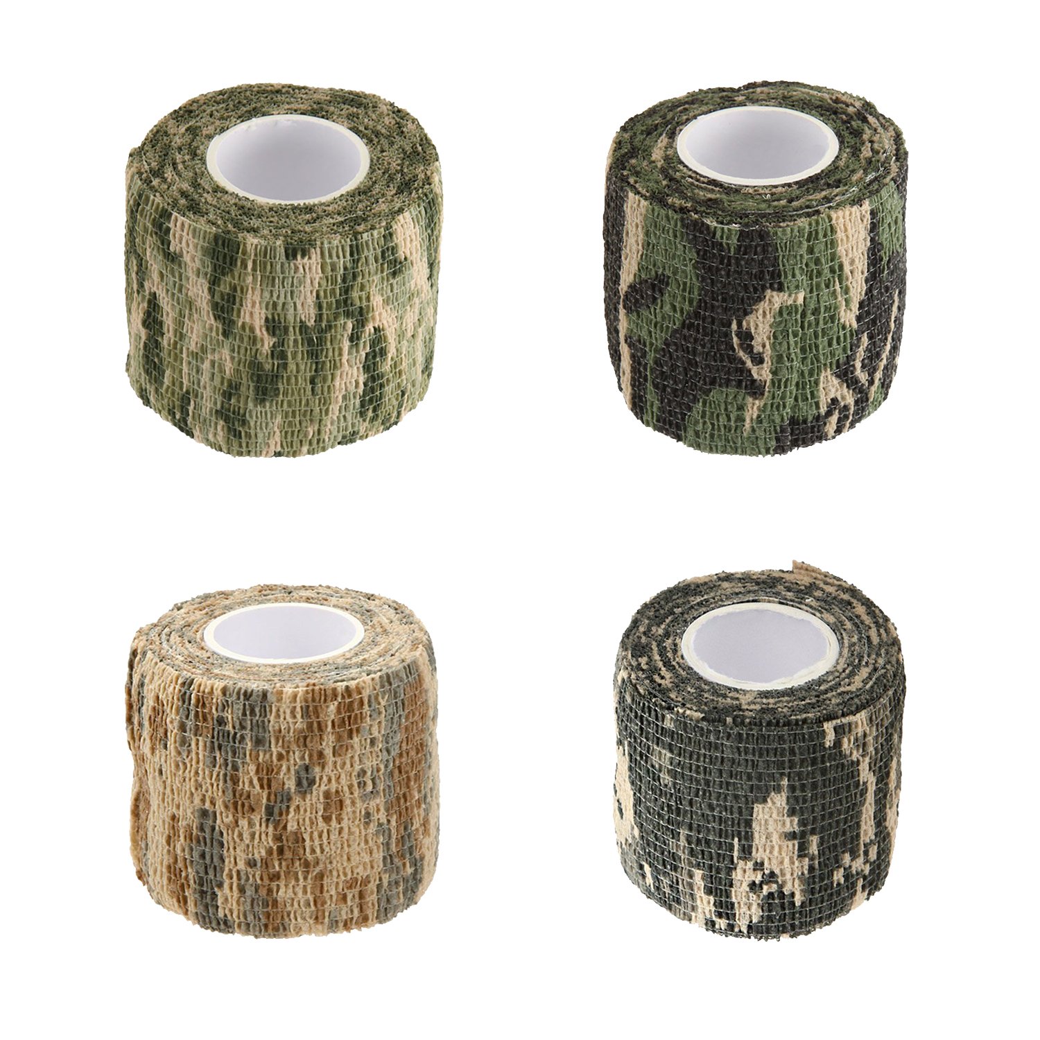 EKIND Multi-functional Self-Adhesive Camouflage Tape Wrap, Waterproof and Non-Slip for Hunting Guns, Knife Handles, Camping Gear and More - 14.7ft Total Length (4 Type Camo, Pack of 4)