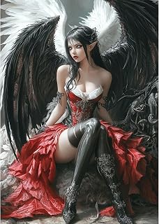 MXJSUA Angel Diamond Painting Kits for Adults, 5D Black Wings Angel Diamond Art Kits for Beginners, DIY Full Drill Crystal Gem Painting Kits for Home Wall Decor 12x16 Inch
