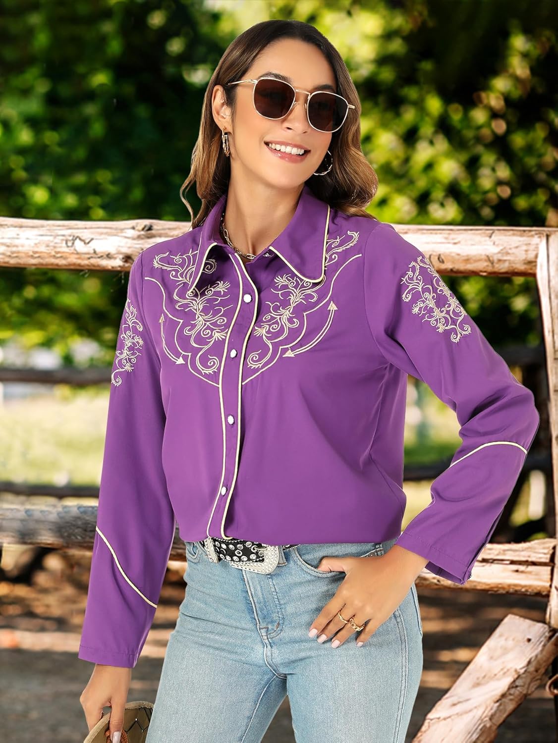 Western Shirts for Women Cowgirl Sexy Dressy Long Sleeve Black Embroidered Button Up Ladies Blusas Vaqueras para Mujer - Image 7