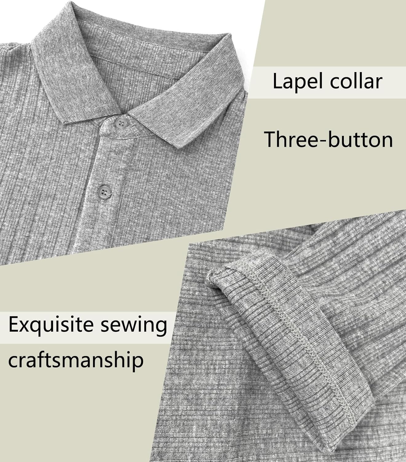 Muscle Cmdr Men's Cotton Long Sleeve Muscle T Shirts Slim Fit Business Casual Tee Short Sleeve Ribbed Polo V Neck - Image 5