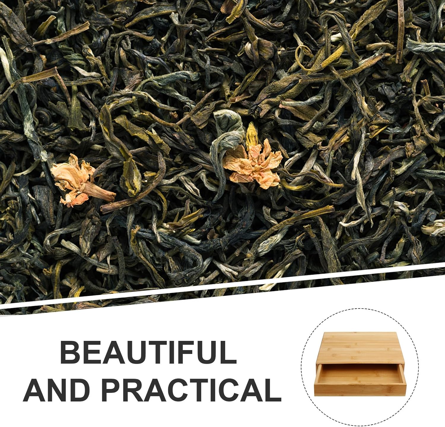 Cabilock Wooden Tea Cake Storage Box Drawer Style Single Layer Pu-erh Tea Leaf Packaging Chest with Vent Holes for Home