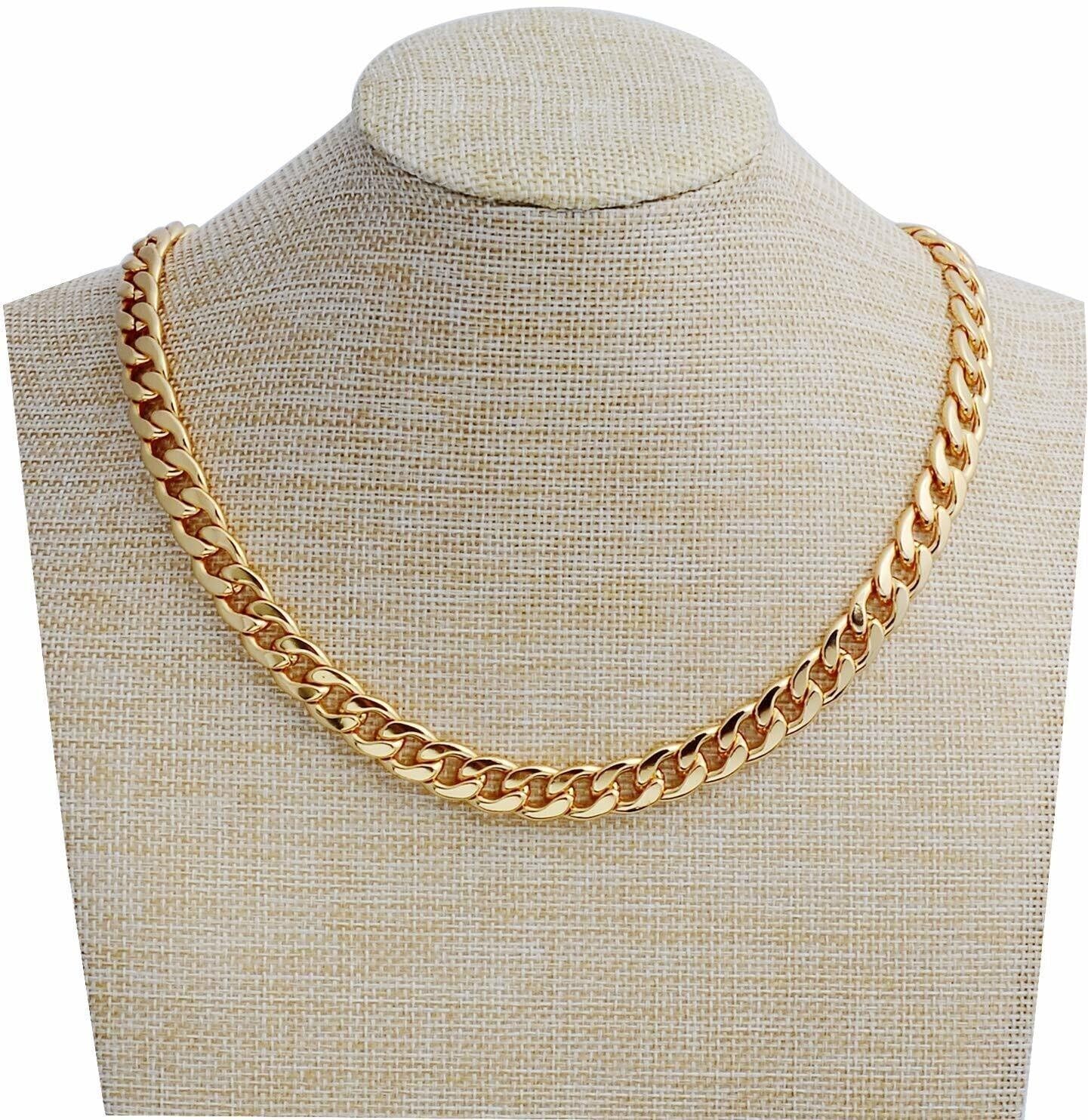 Mens Gold-plated Stainless Steel Chain Fake Gold Chain Necklace, Stainless Steel Gold Flat Chain Curb Chains 10mm (24 inches) Fade Gold 1 Necklace-image-25