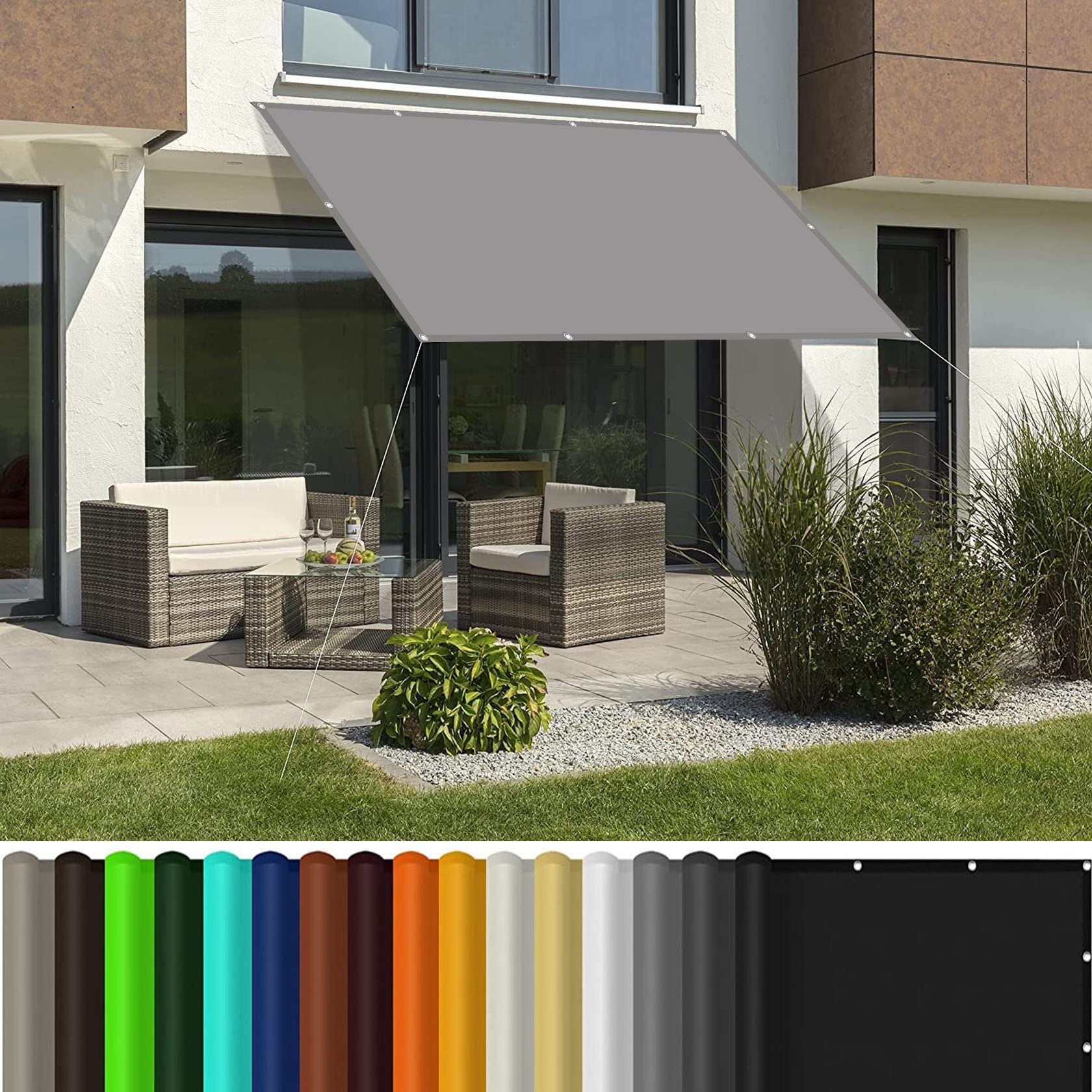 Voile d'ombrage pour terrasse et camping toile imperméable 1.6x2m gris