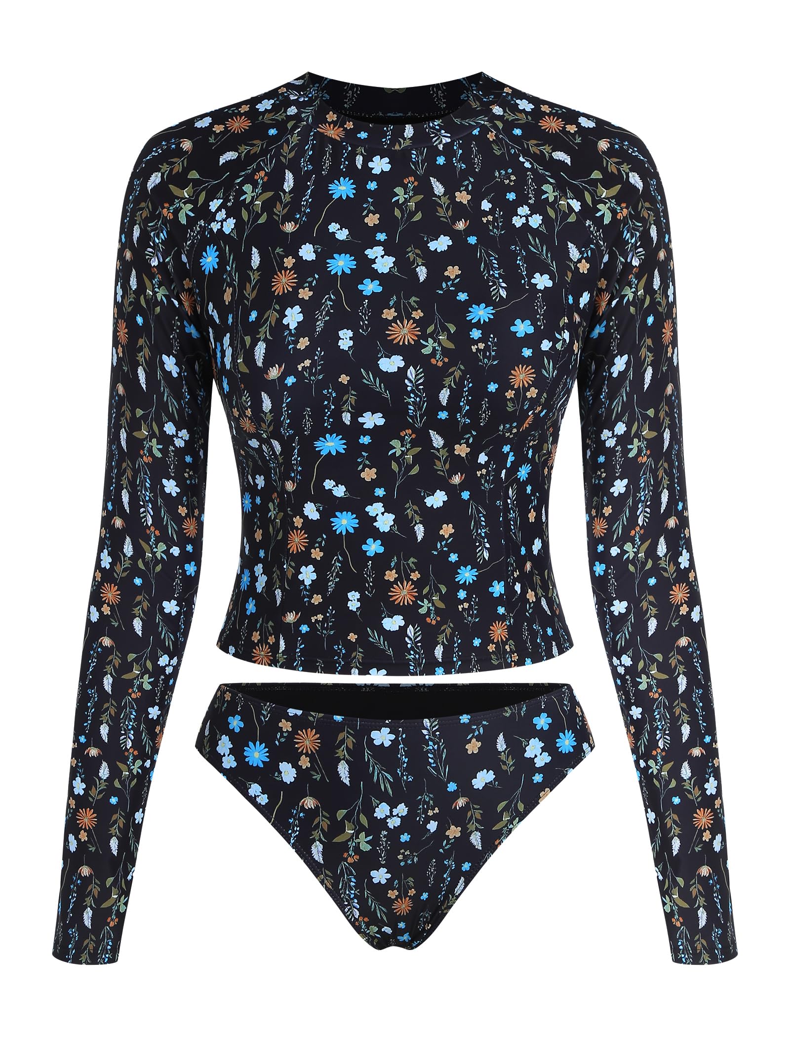 ZAFUL Women Long Sleeve Rash Guard Two Piece Bathing Suit with Briefs