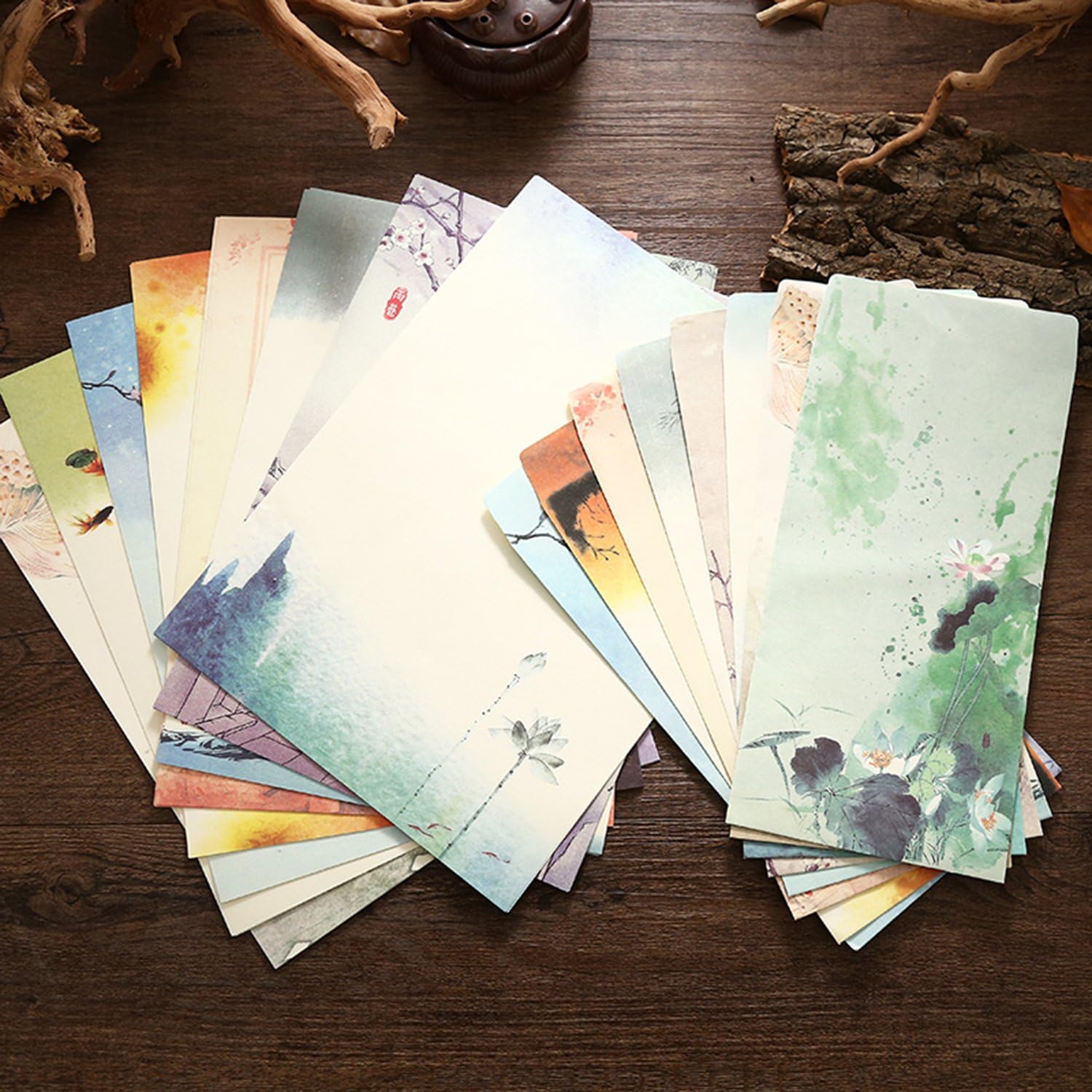 SCStyle 16 Cute Retro Envelopes 8.46 x 4.33 Inches 32 Lovely Kawaii Special Design Chinese Style Stationery Writing Letter Paper 10.2 x 7.3 Inches,Stationary Paper and Envelopes Set