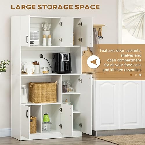 Miniatura 4 de HOMCOM Despensa independiente de 71 pulgadas bufé de cocina con casquillo armario de almacenamiento moderno armarios de microondas con puertas y