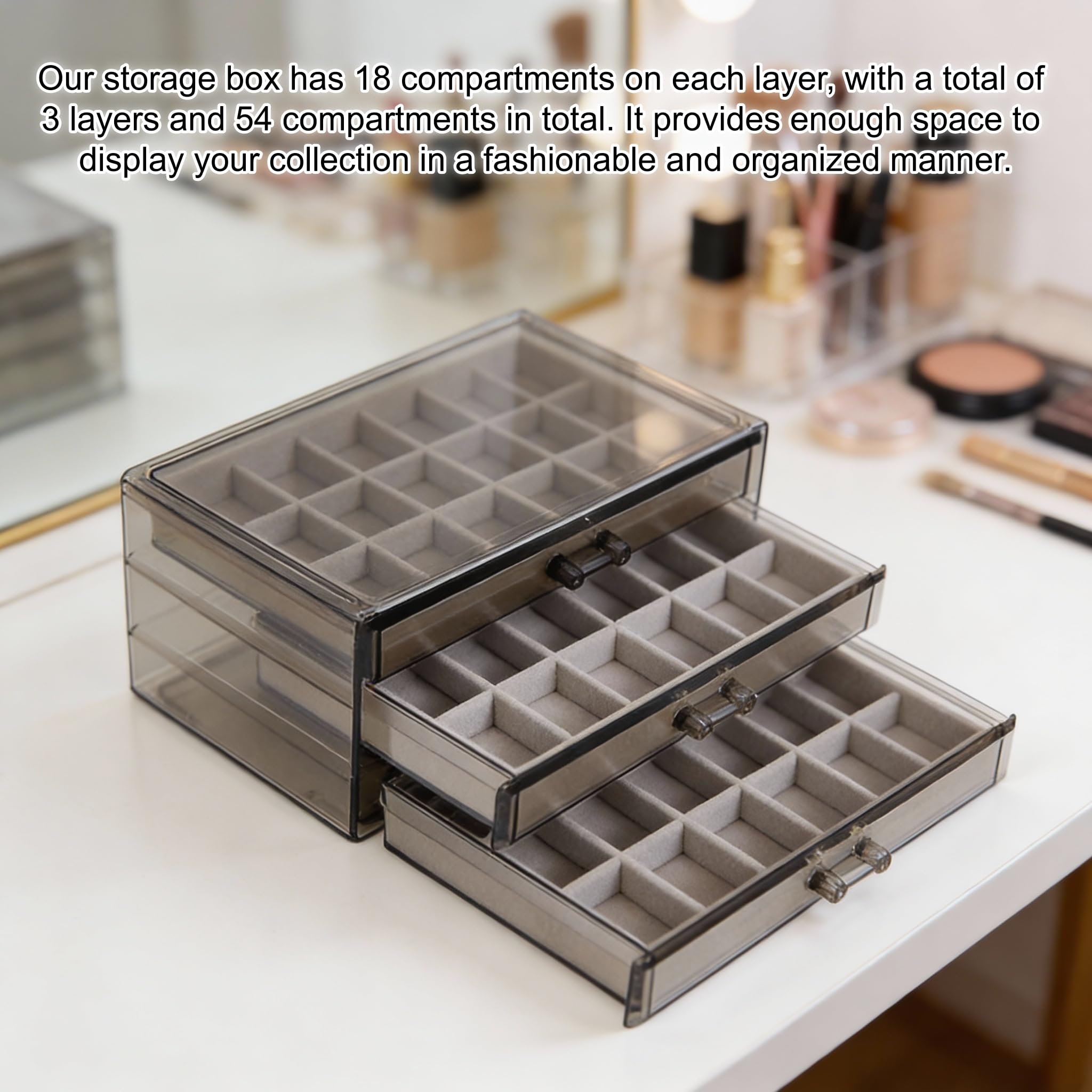Caja de Almacenamiento, Vitrina de 54 Compartimentos Para Piedras Vitrina de 3 Capas Para Piedras Preciosas Caja de Colección de Acrílico Transparente Para Recuerdos de Graduación Estuche de Joyería