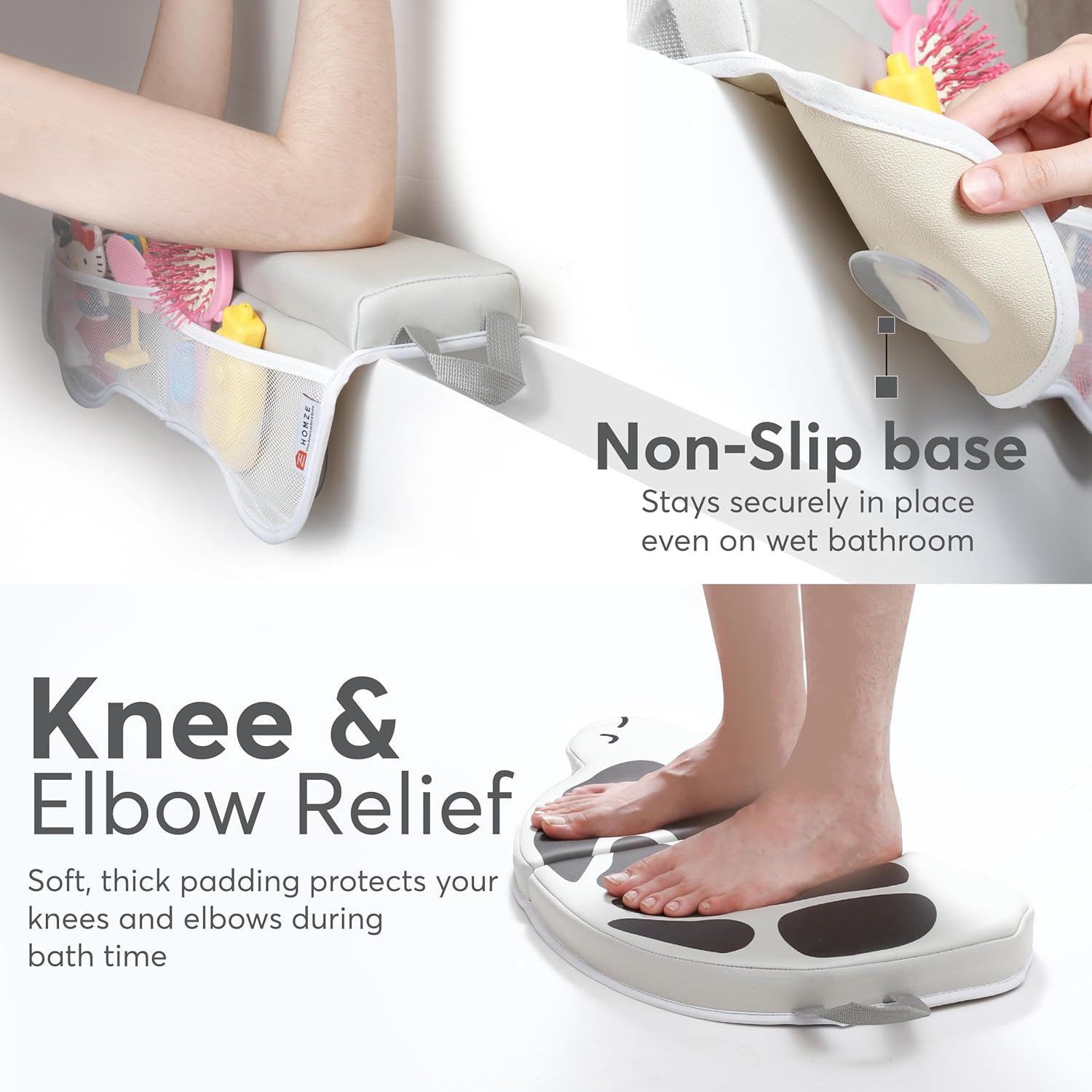 Comfortable Bath Kneeler and Elbow Rest Pad Set – 22'' Extra Long, 1.5'' Thick, Foldable, Non-Slip, with Toy Organizer Pockets, Quick Drying – Grey (Turtle Shape)