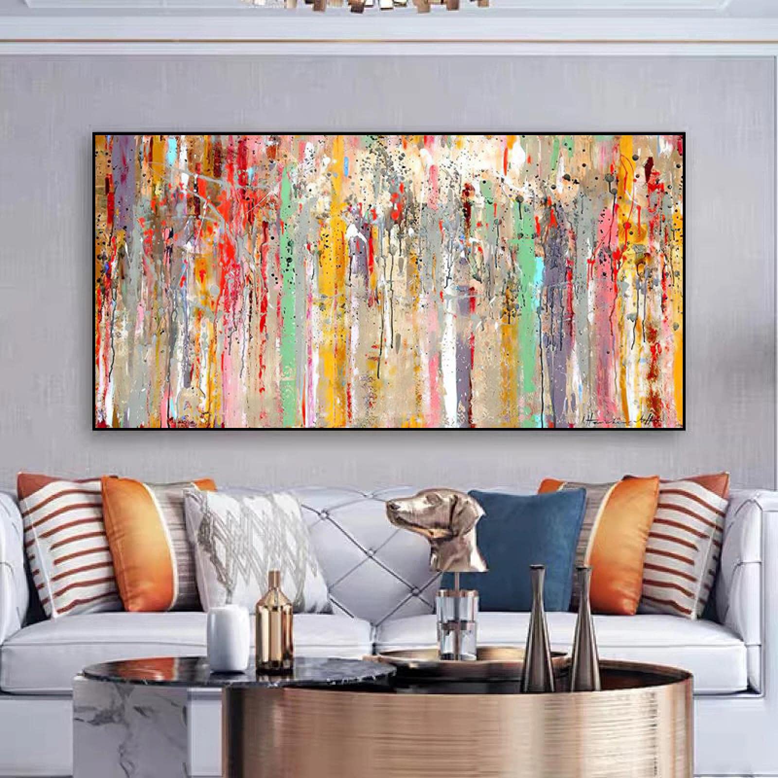 Abstrakcyjne dekoracje wnętrz Malarstwo ścienne Sztuka Kolorowe wydruki na płótnie Nowoczesna dekoracja domu Obrazy ścienne do salonu 50 x 105 cm (20 x 41 cali) z ramą