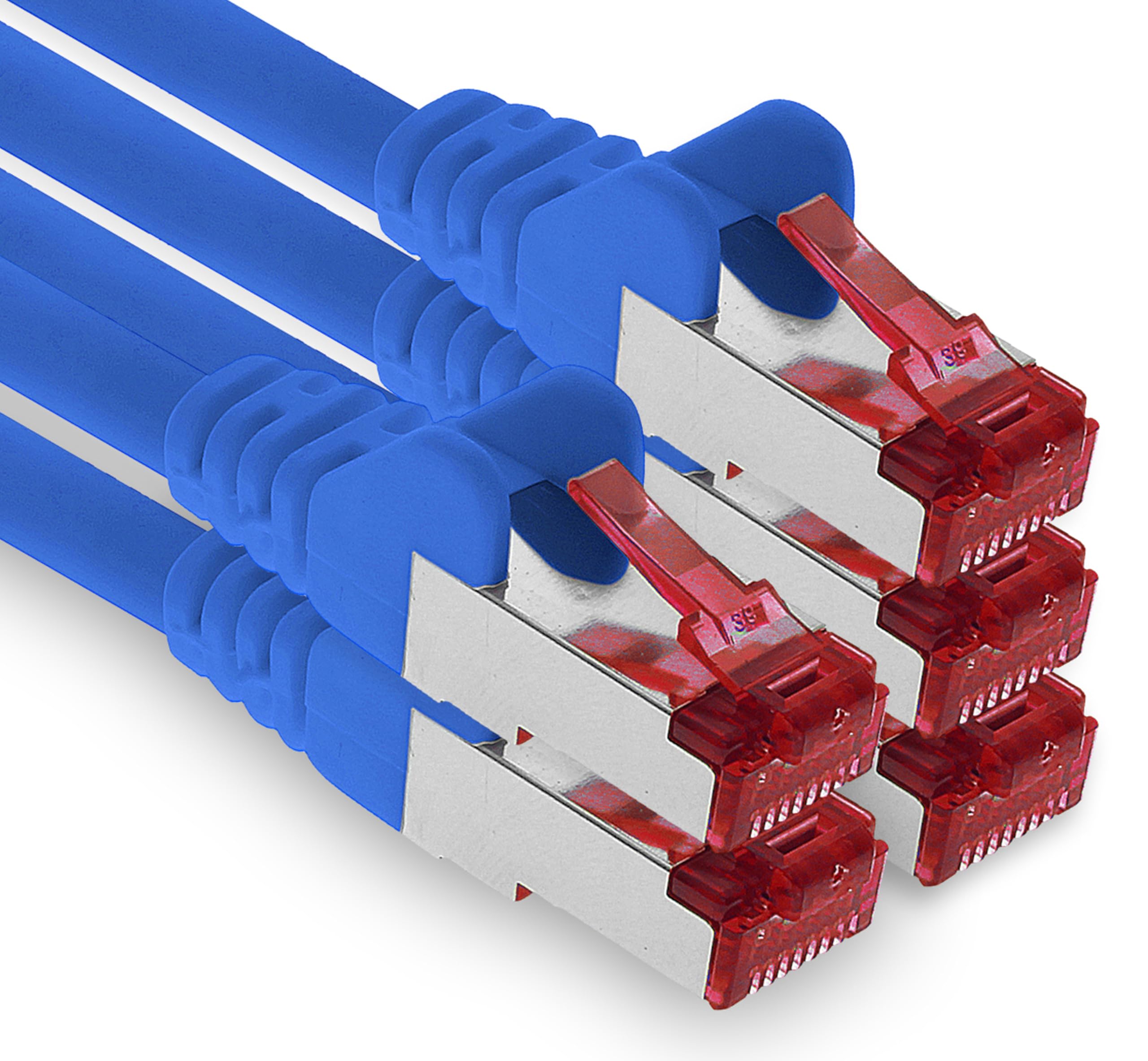 1aTTack.de - 5x 0,25m CAT6 Patchkabel S/FTP PIMF Schirmung CAT.6 RJ45 Netzwerkkabel Ethernetkabel DSL LAN Router Switch Modem Patchfeld - blau - 5 Stück
