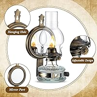 Vista 5 de Yexiya 2 piezas de lámpara de queroseno grande, cámara de linterna de aceite, lámpara de pared vintage de vidrio transparente, rústica con mecha