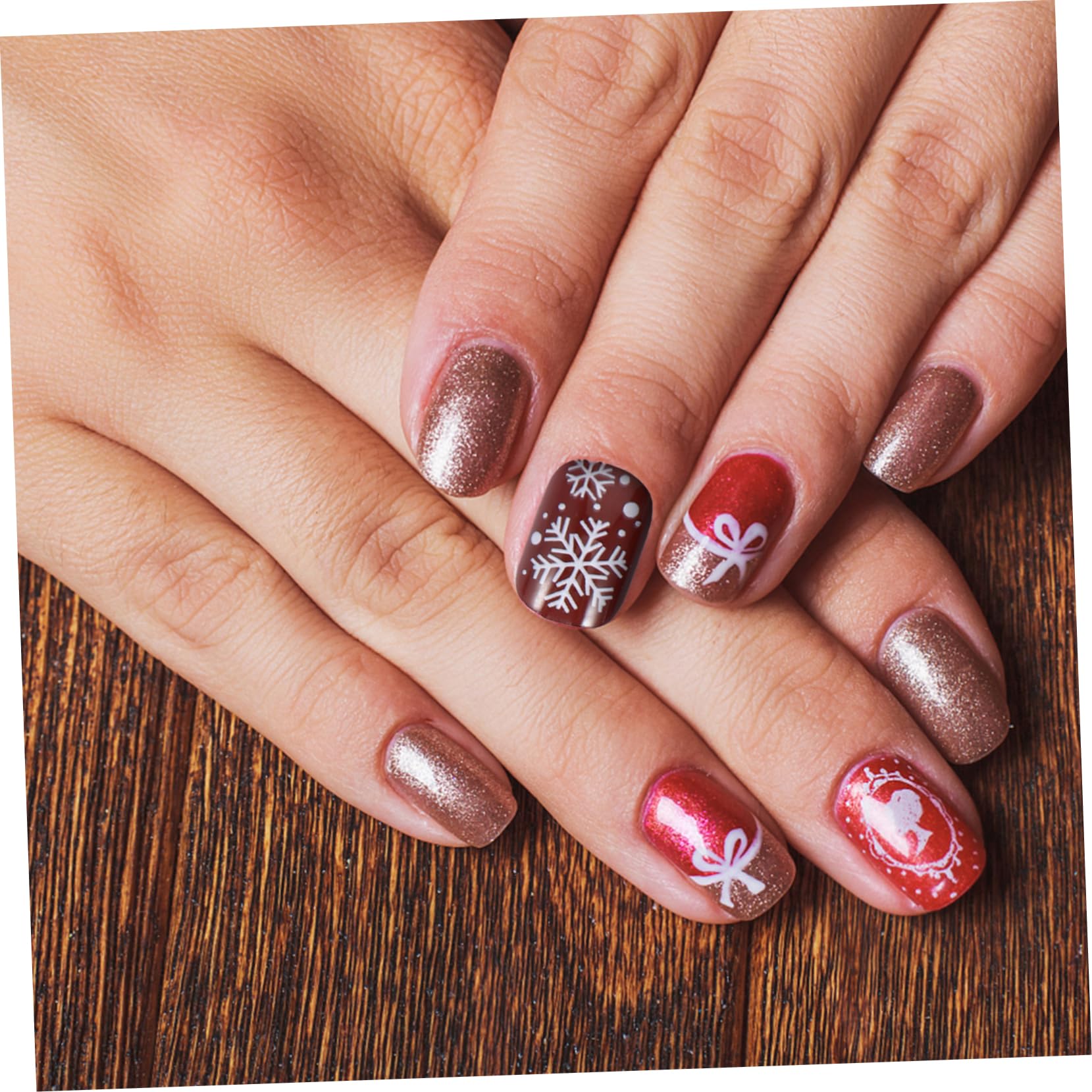 FRCOLOR 48pezzi Unghie Finte Adesivi per Unghie Natalizie in Materiale Abs per Decorazione Finte di Festività