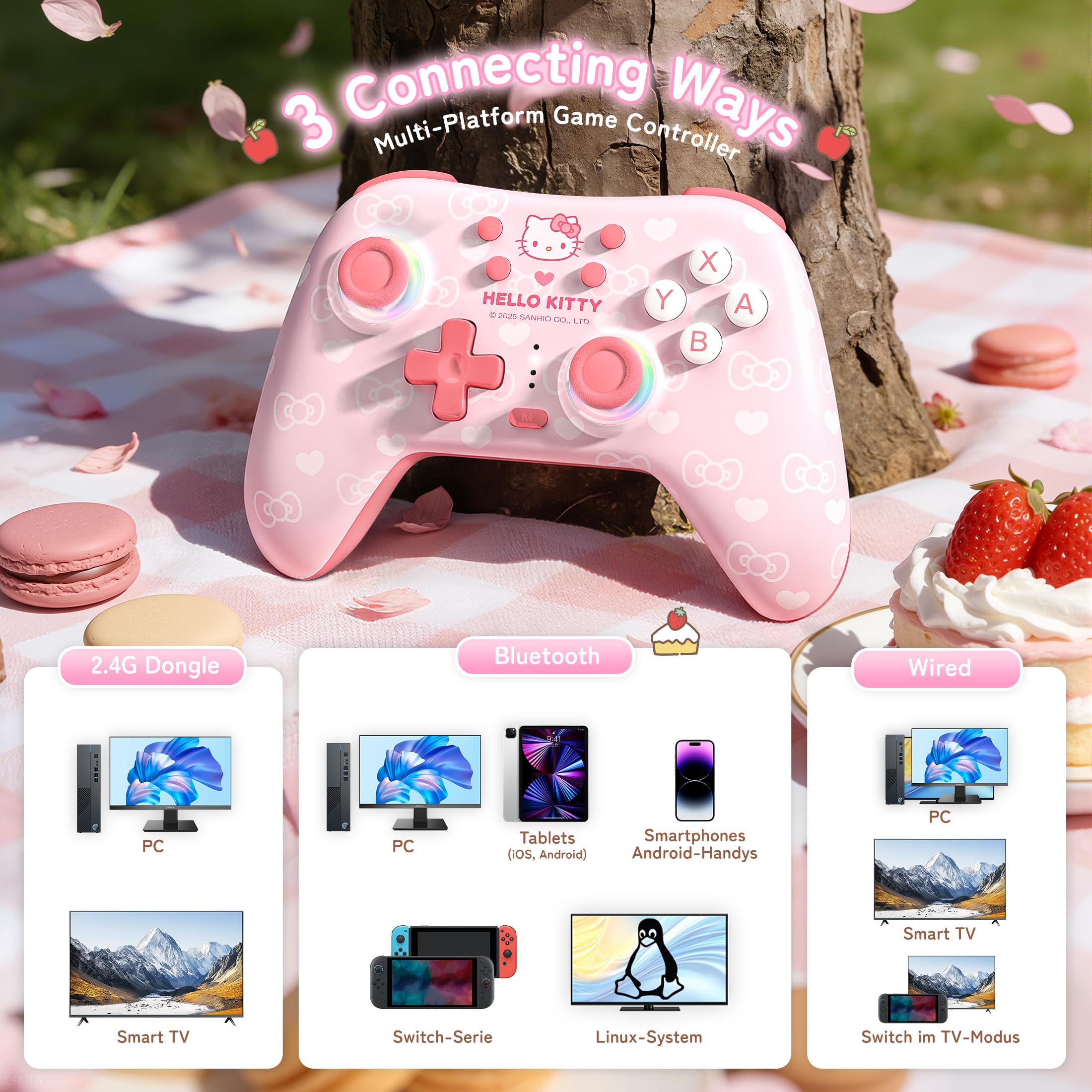 Kuitmor Mando Switch 2, Mando Inalámbrico PC, Joystick de efecto Hall, 2.4G y Bluetooth y Cableado, Botones Programables, Turbo/Vibración/RGB Ajustables, Para PC/Switch/iOS/Android/Linux