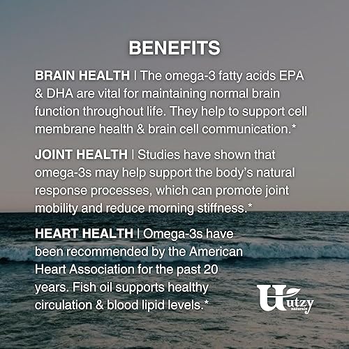 Miniatura 8 de Utzy Naturals Aceite de pescado Omega-3  800 mg de Omega-3  con EPA y DHA  Sabor natural a limón  60 cápsulas blandas
